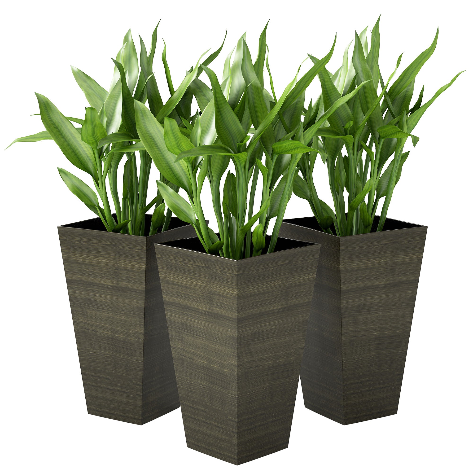 Set of 3 Tall Planters, 28" Outdoor Planter w/ Drainage Holes, Faux Wood Plastic Flower Pots, Dark Brown - Dark Brown