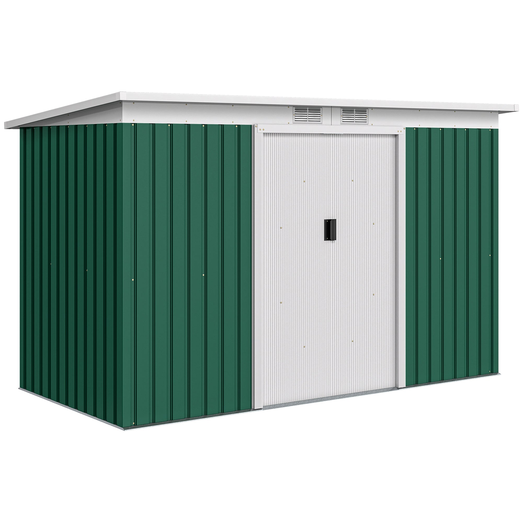 9' x 4' Metal Outdoor Storage Shed, Tool House with Double Lockable Doors for Backyard, Patio, Lawn, Garage, Dark Green - Green
