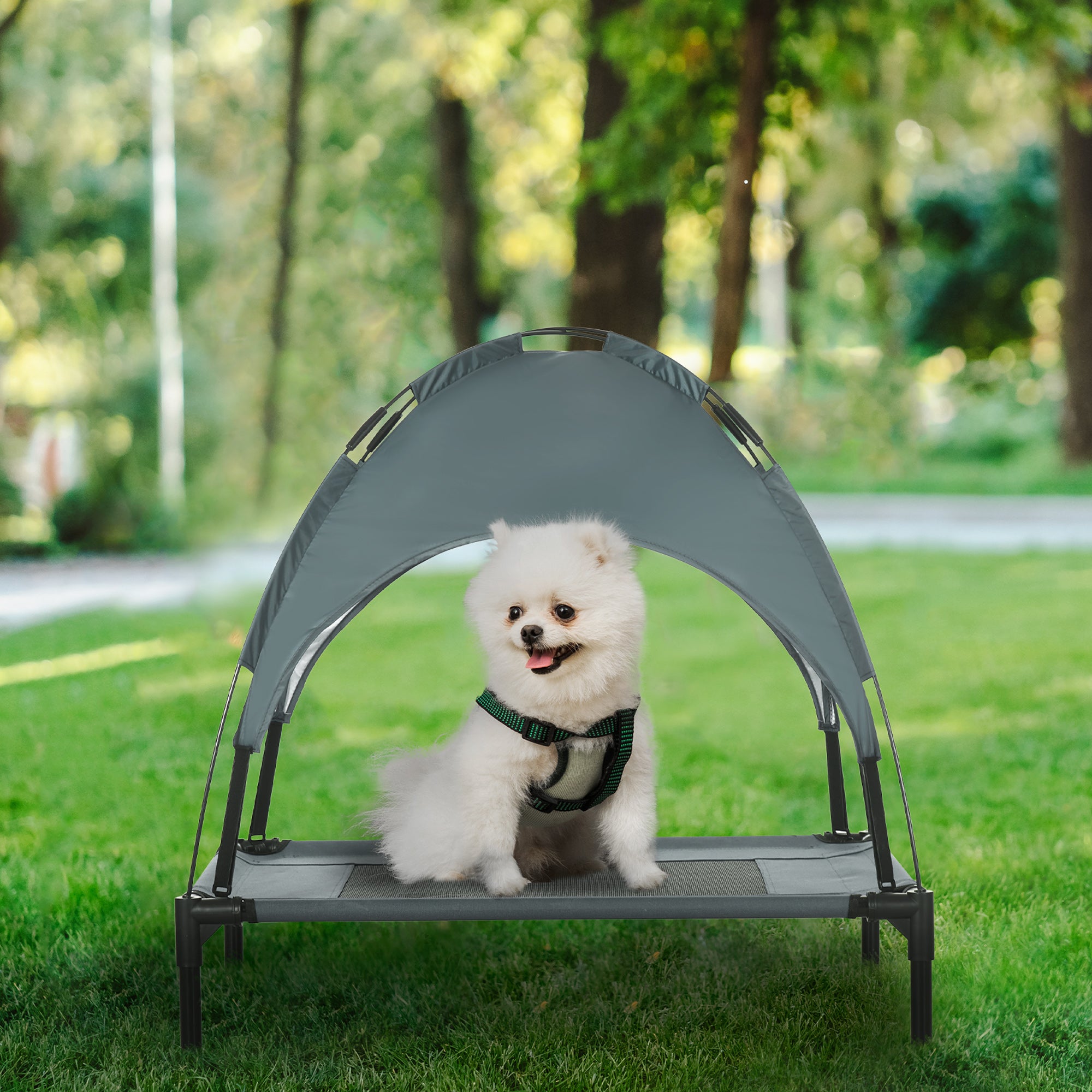 Elevated Dog Bed with Removable Canopy, Outdoor Dog Cot with UV Protection Canopy Shade, 30 inch Pet Bed for Camping, Gray - Grey - Image 2