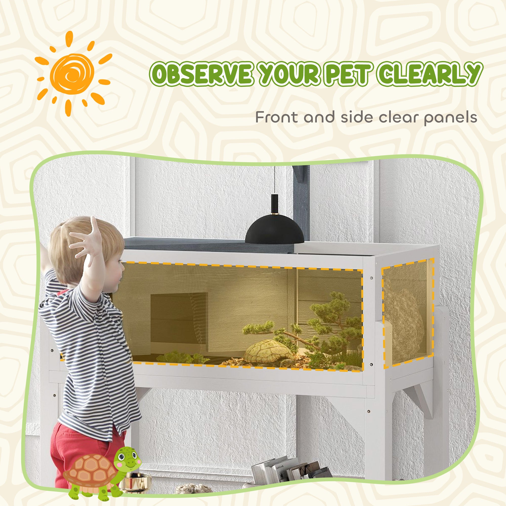 Wooden Tortoise Habitat with Storage Shelf, Tortoise Enclosure with Clear Windows, Openable Top, Lamp Holder, Gray - Gray - Image 5