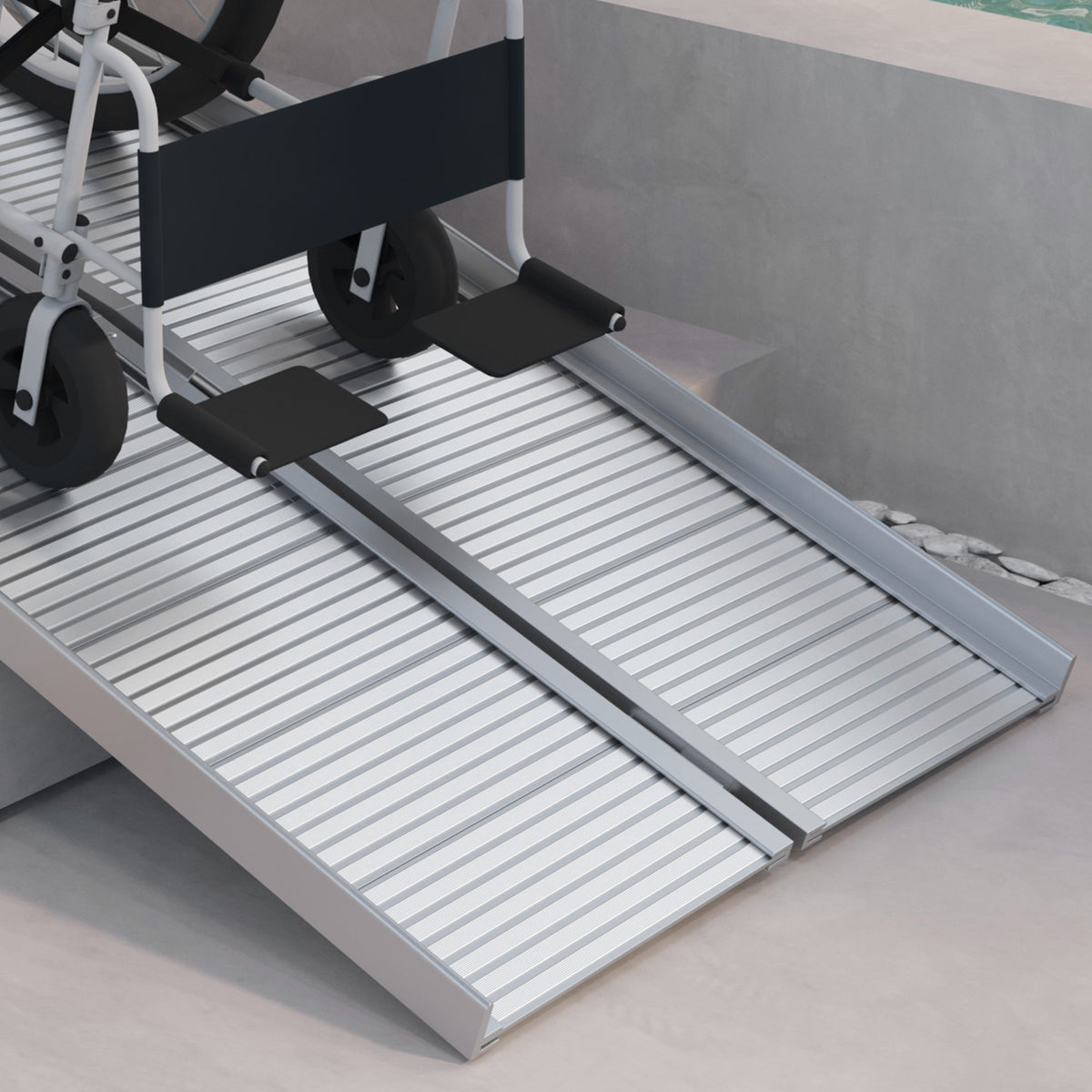 5' Foldable Handicap Ramp for Home, Steps, Doorways, Aluminum Portable Wheelchair Ramp, Textured Threshold Ramp, Silver