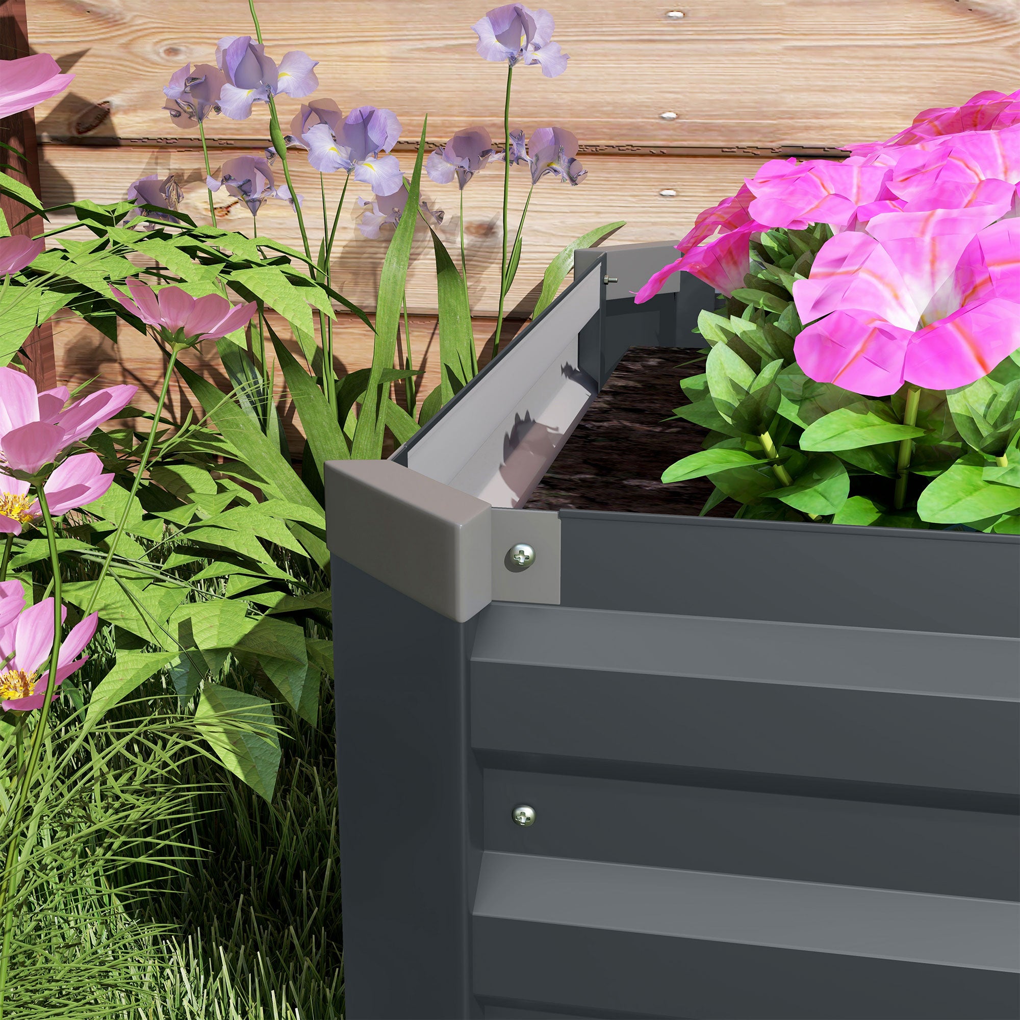 8x2x1ft Galvanized Raised Garden Bed Kit with Safety Edging for Flowers, Herbs and Vegetables, Dark Gray - Dark Gray - Image 8