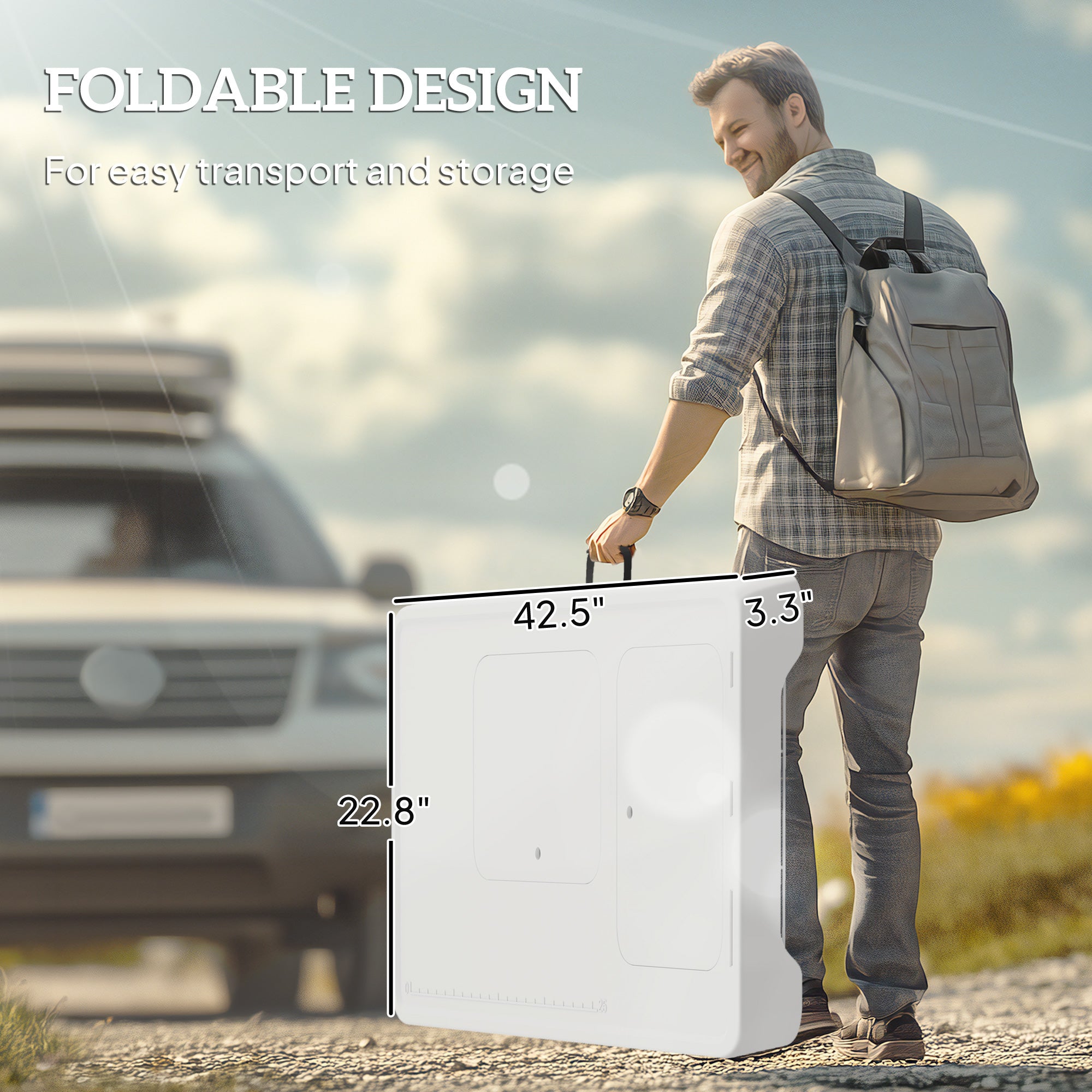 Folding Fish Cleaning Table with Sinks, Portable Camping Sink Table with Faucet, Drainage Hose, Sprayer, Shelf, Drawer and Storage Basket, Outdoor Fillet Table for Picnic Beach Patio, White