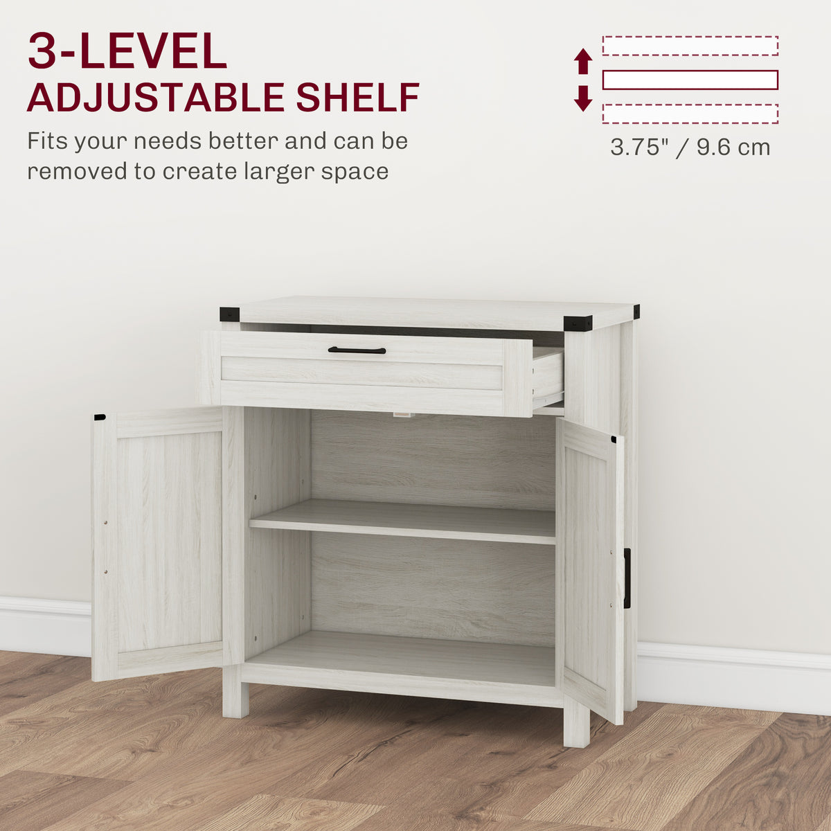 Modern Farmhouse Sideboard with Storage, Buffet Cabinet with 2 Barn Doors and Drawer for Dining Room, White Oak