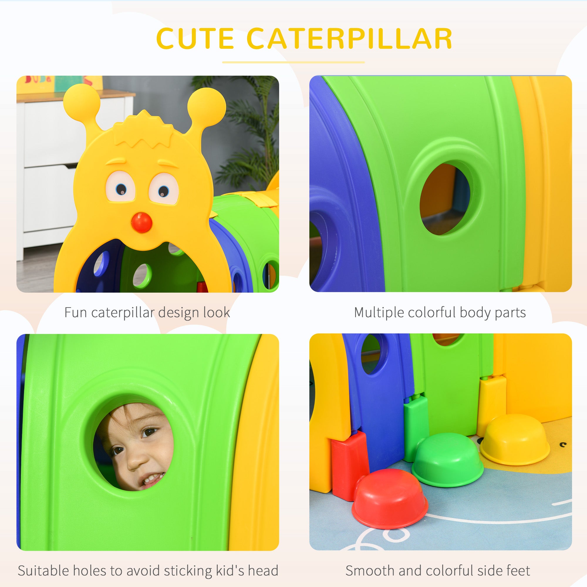Caterpillar Play Tunnel, Toddler Tunnel for Kids Crawl and Climb Through, Kids' Play Structure Indoor Outdoor, 6 Sections, Multicolored
