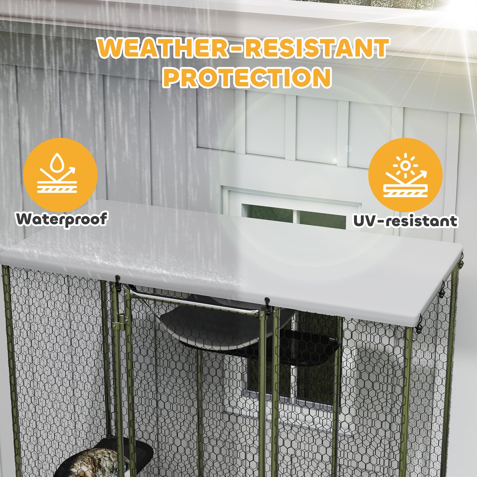 Catio Outdoor Cat Enclosure, Galvanized Steel Walk-in Cat Cage with Waterproof Cover, 5 Adjustable Platforms, Hammock - Silver - Image 6