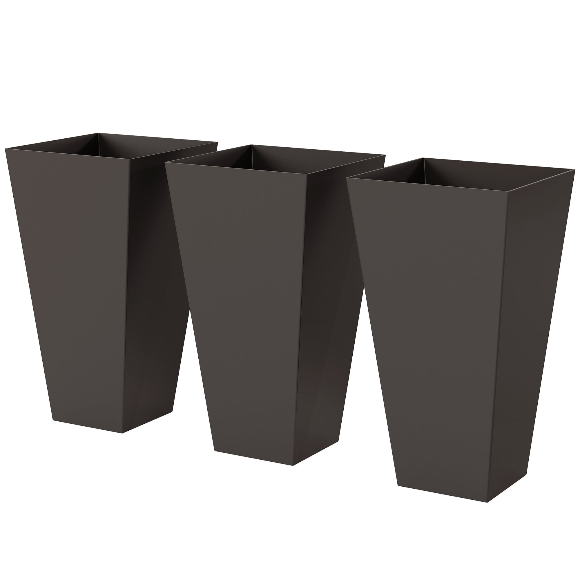 28ft Tall Plastic Planters, Set of 3, Flower Pot, anti-crack, fade-resistant, square shape with a matte surface, Outdoor & Indoor, for lawns, patios, yards, Brown - Brown