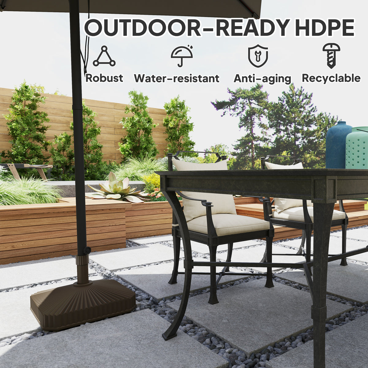Square Patio Umbrella Base Holder, Heavy Duty Outdoor Umbrella Stand Base, Filled Up to 42lbs with Sand or 33lbs with Water for Garden, Poolside, Brown