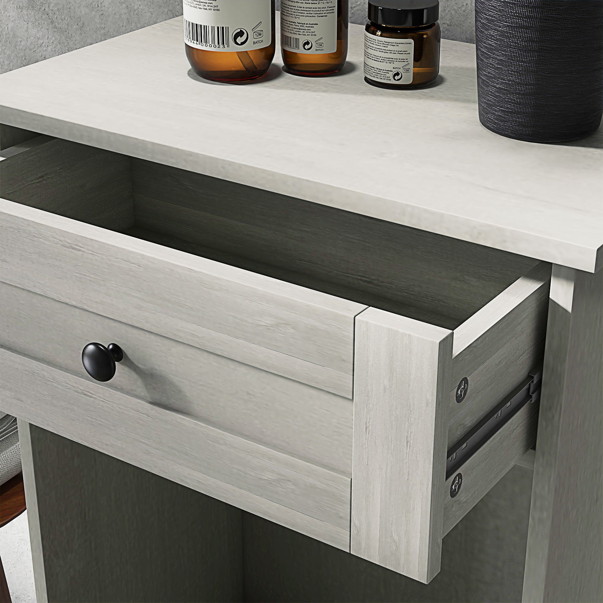 Kitchen Tilt Out Trash Bin Cabinet Free Standing Storage Cabinet with Drawer, Light Gray