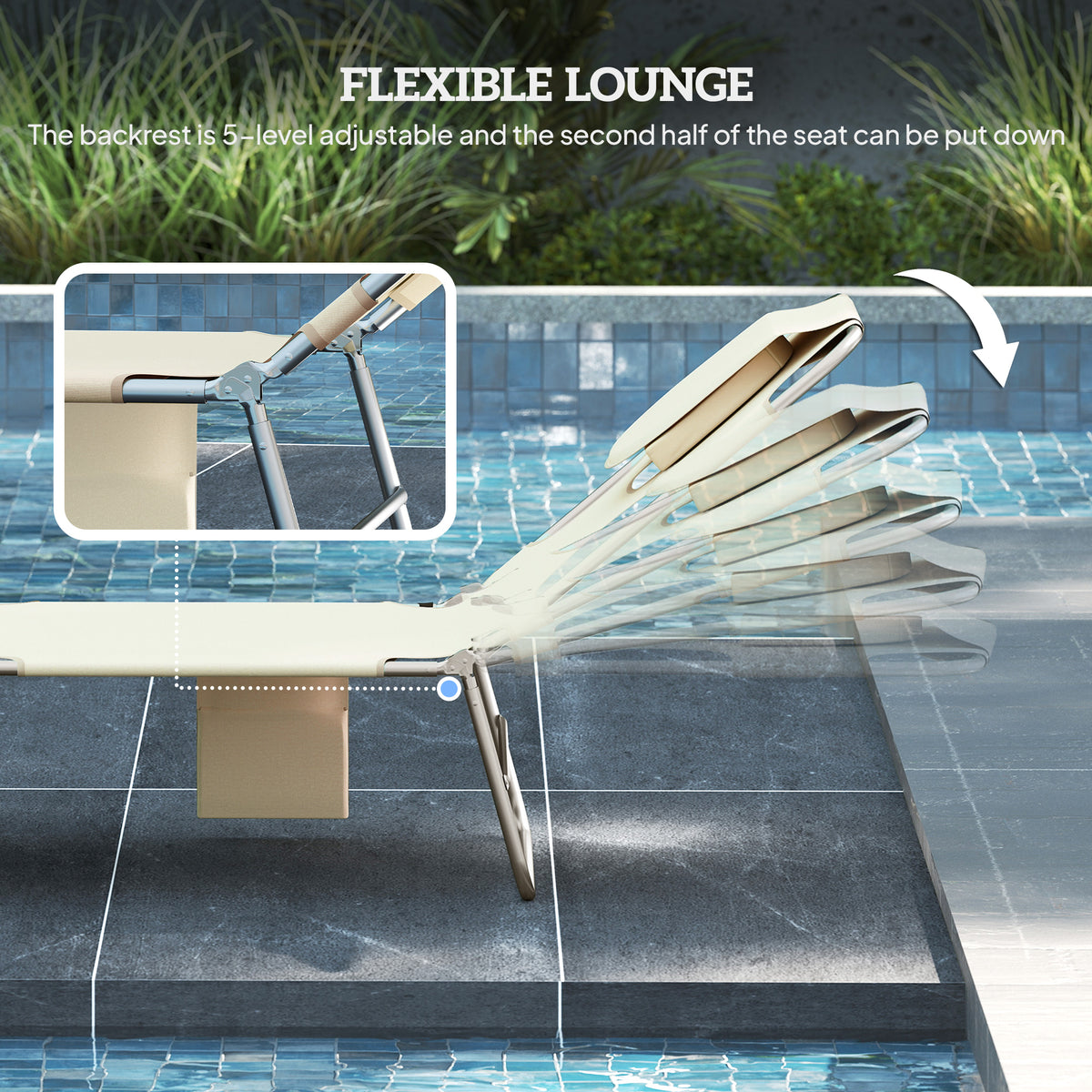 2 Tanning Chairs with Face Hole, 5-Level Adjustable Outdoor Chaise Lounge Chair with Pillow for Beach, Pool, Beige