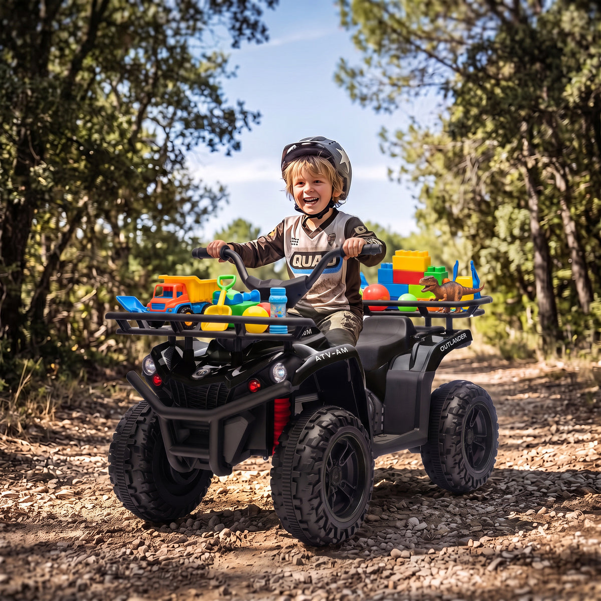 12V Ride on ATV, 4 Wheeler for Kids with Dual Motors, Soft Start, Battery Display, Music, Lights for 3-8 Years, Black