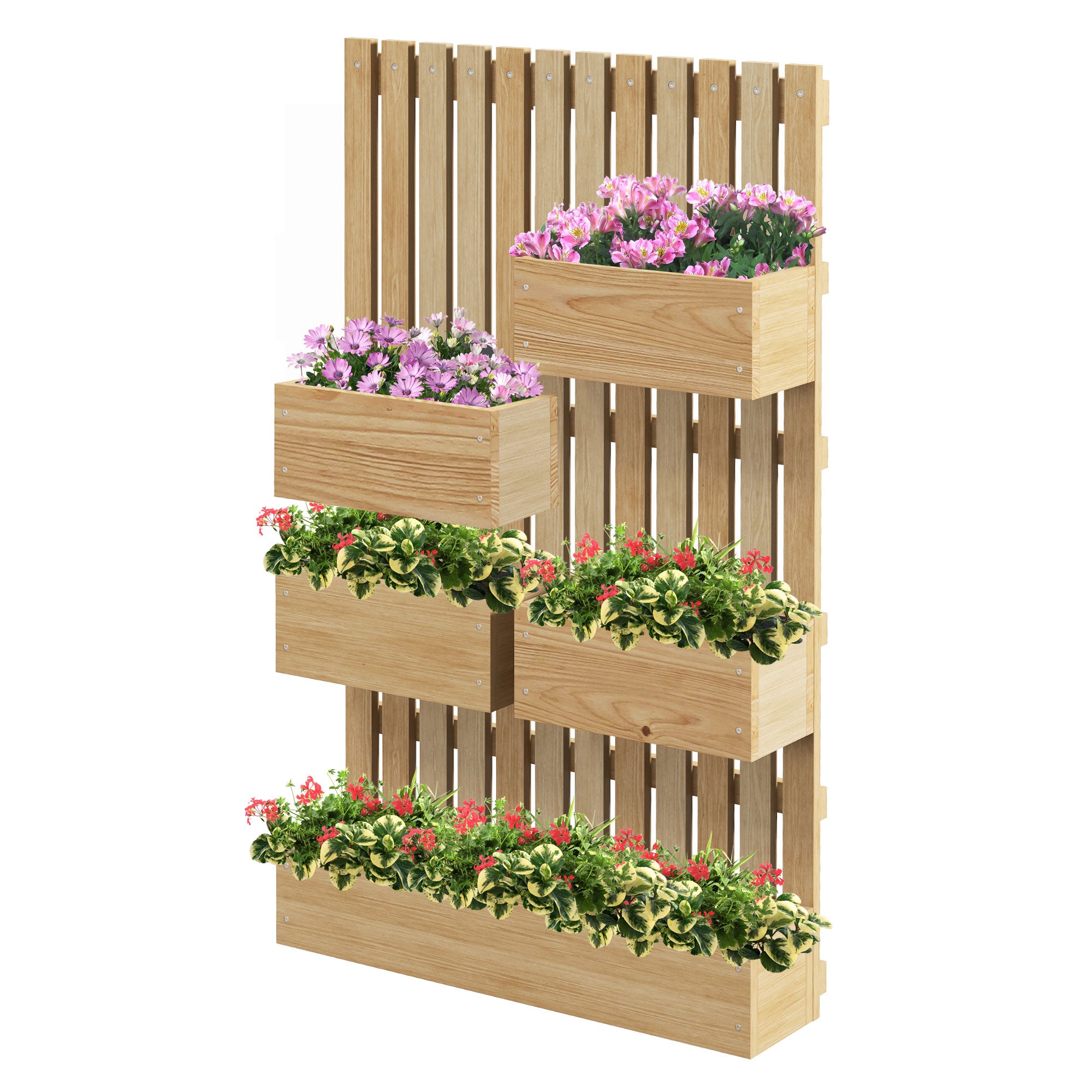 Wall Mounted Planter with Trellis and Drainage Holes for Small Spaces, Raised Garden Bed, Natural - Natural Wood