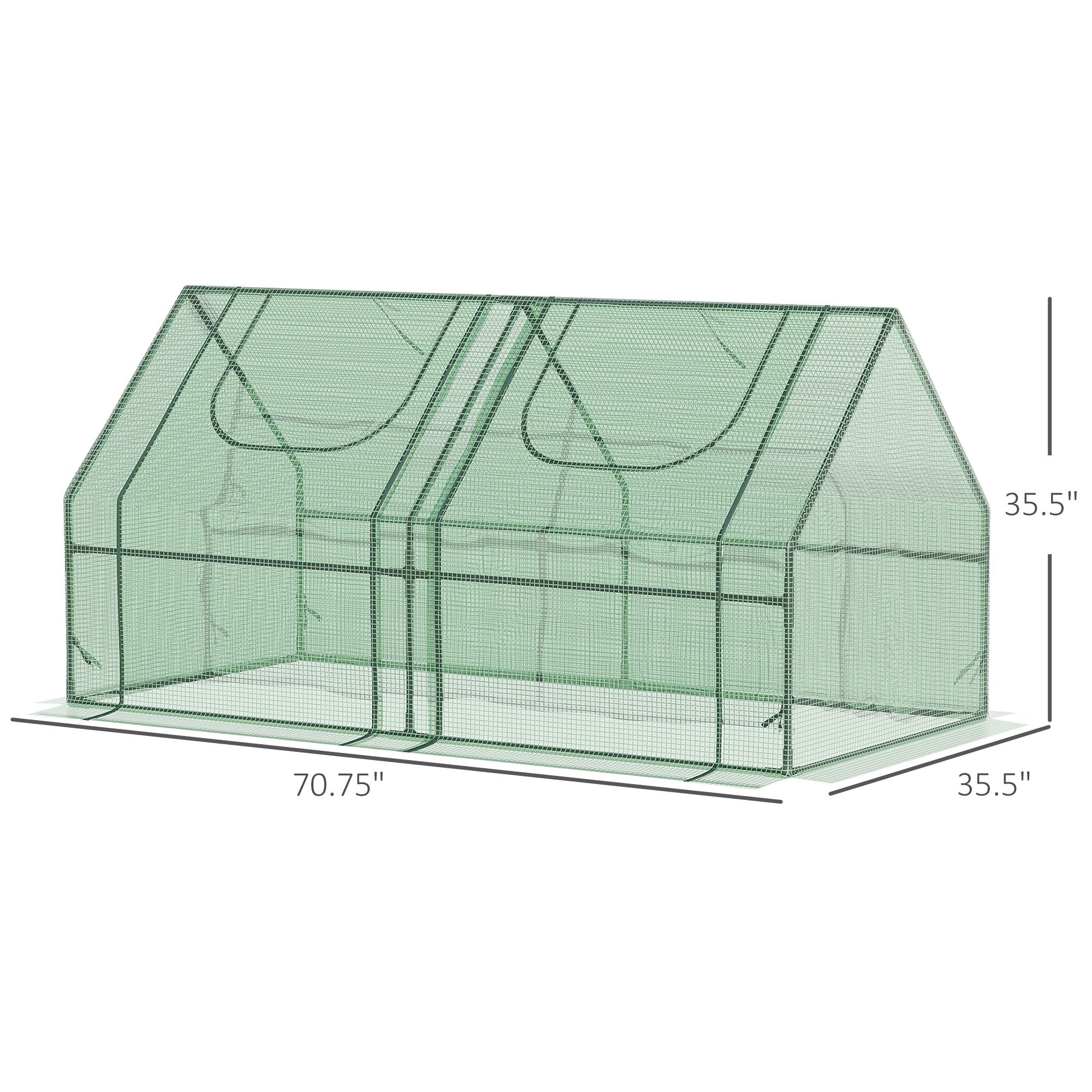 6' x 3' x 3' Portable Greenhouse, Garden Hot House with Two PE/PVC Covers and 2 Roll Up Windows, Green - Green - Image 3