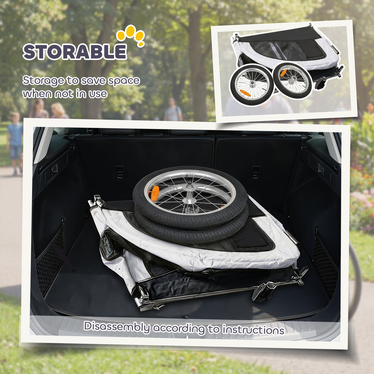 2 in 1 Dog Bike Trailer, Foldable Pet Stroller, Dog Bicycle Trailer with Suspension, for Medium Dogs up to 44 LBS, White