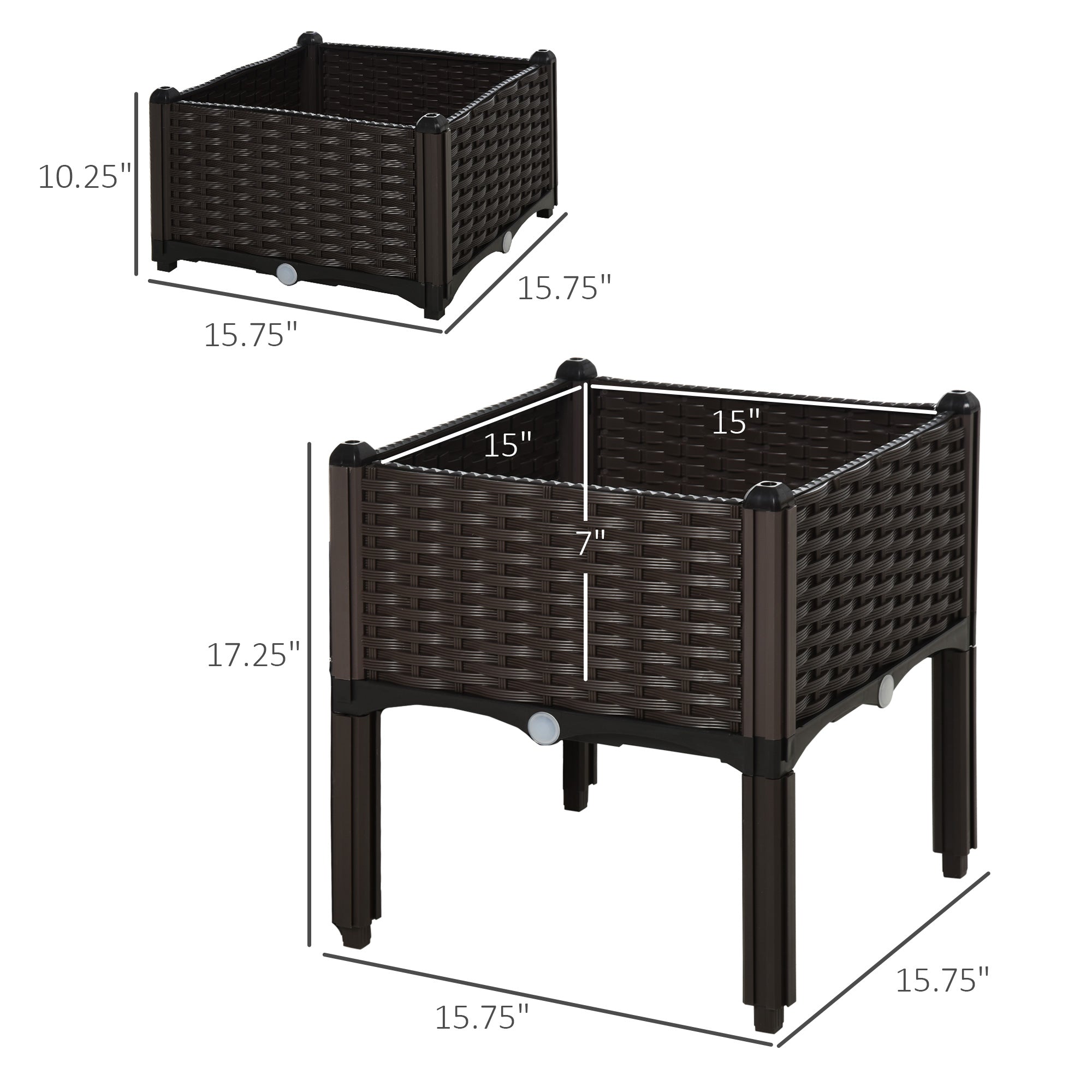 2-Piece Raised Garden Bed with Legs, Self-Watering Planter Box Raised Bed to Grow Flowers, Herbs & Vegetables, Brown - Brown - Image 3