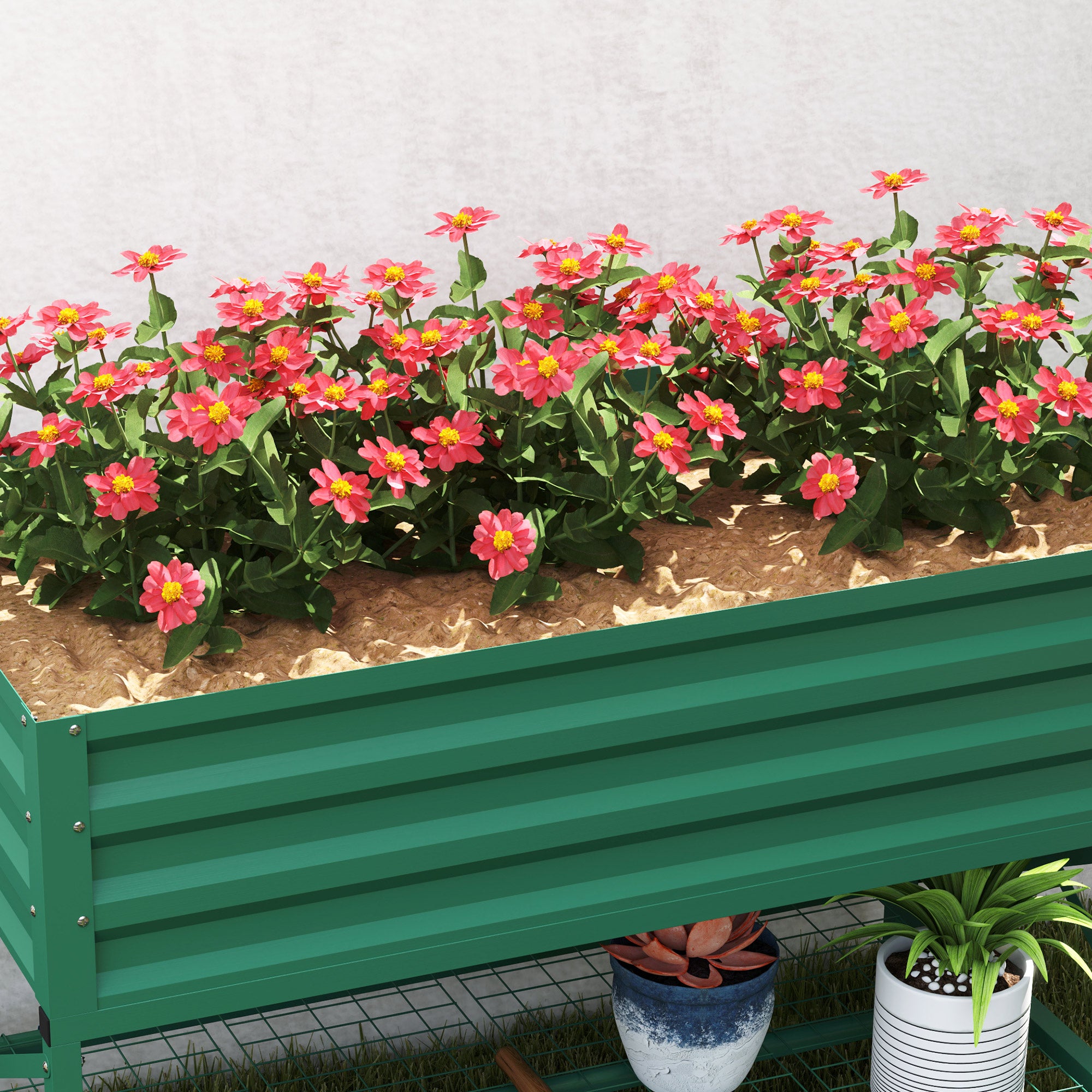 Galvanized Raised Garden Bed, Metal Planter Box with Legs, Storage Shelf and Bed Liner, Green - Green - Image 8