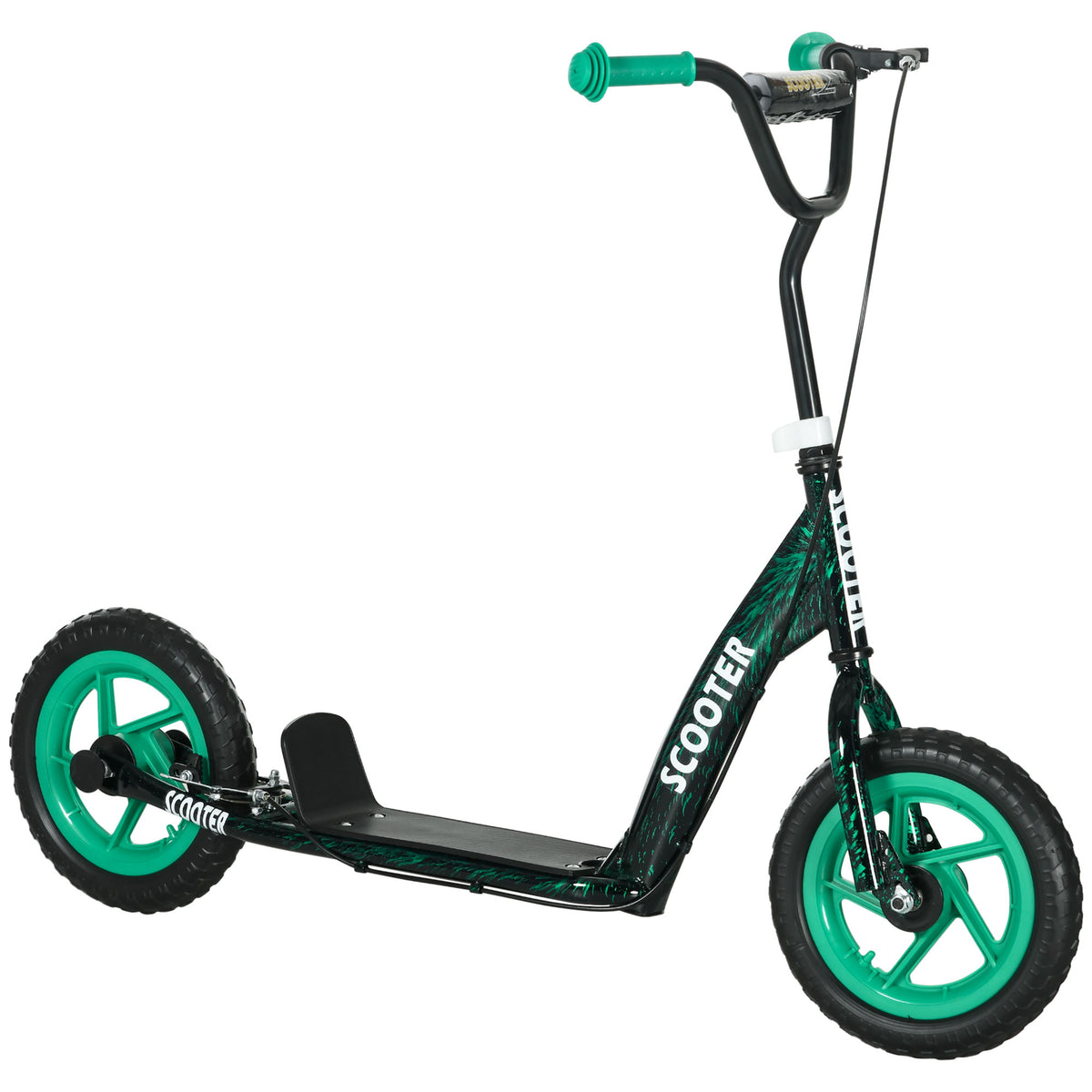 Kids Scooter with Adjustable Handlebar, Kids Kick Scooter with Non-slip Footplate, Rear Brake, 12" EVA Wheels, Green