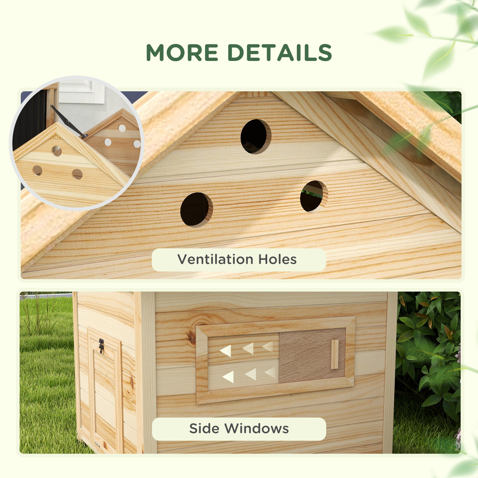 Duck Coop, Wooden Duck House with Openable Roof & Double Doors, Natural Wood - Natural Wood - Image 7