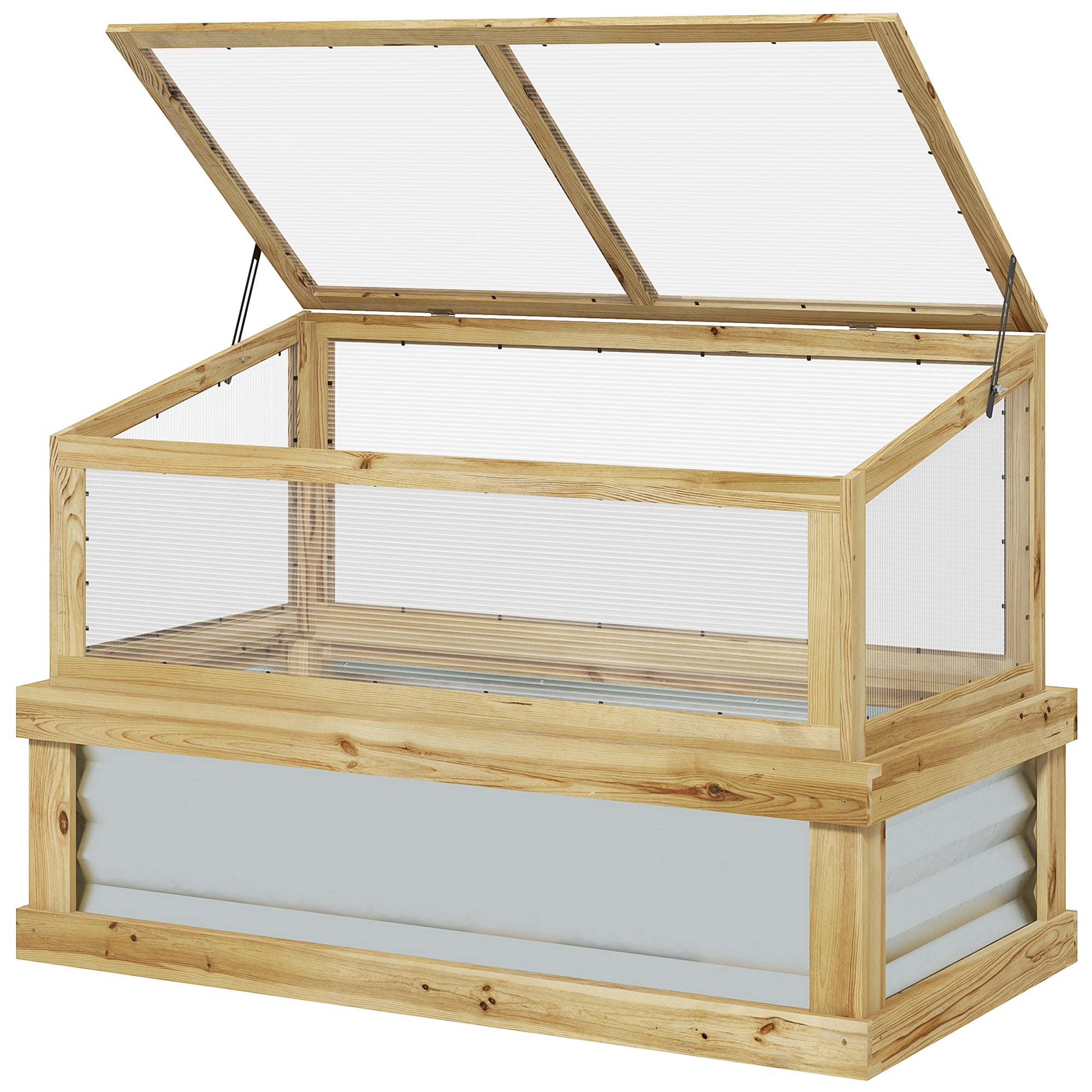 Raised Garden Flower Bed Kit with Lean-to Greenhouse, Wooden Cold Frame Planter, 41" x 22.5" x 28.25", Natural - Natural Wood