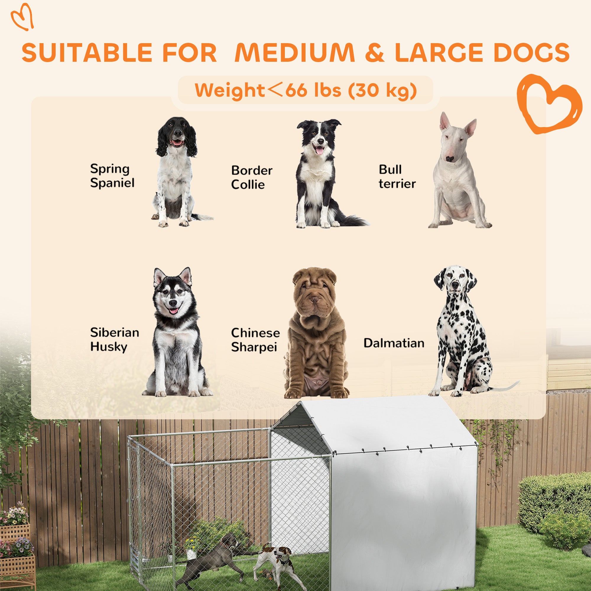 Galvanized Chain Link Large Outdoor Dog Kennel with Waterproof & UV-Resistant Cover, for M&L Dogs, 13.1' x 7.5' x 7.5' - Silver - Image 8