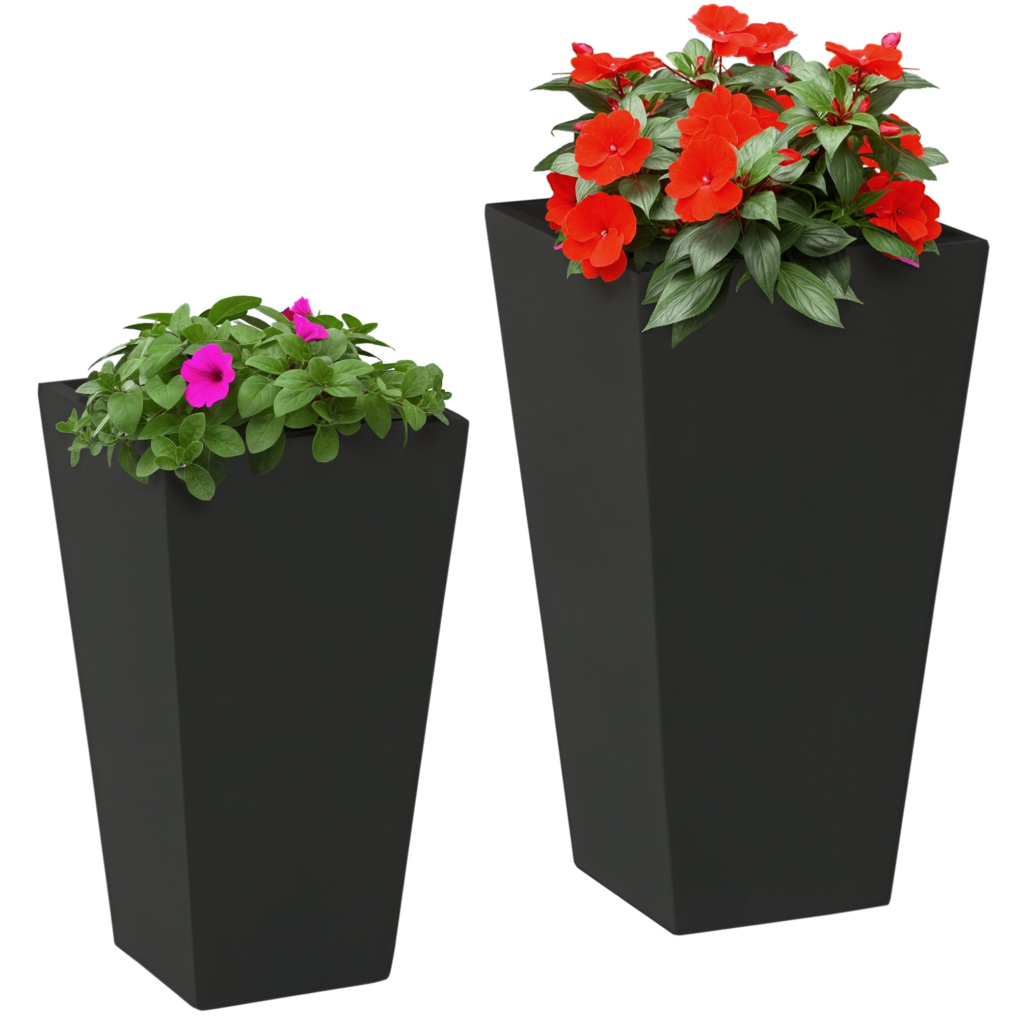 2-Pack Outdoor Planter Set, Flower Pots with Drainage Holes, Durable & Stackable Plant Pot, 22in & 18in, for Porch, Entryway, Patio, Yard, Garden, Black - Black