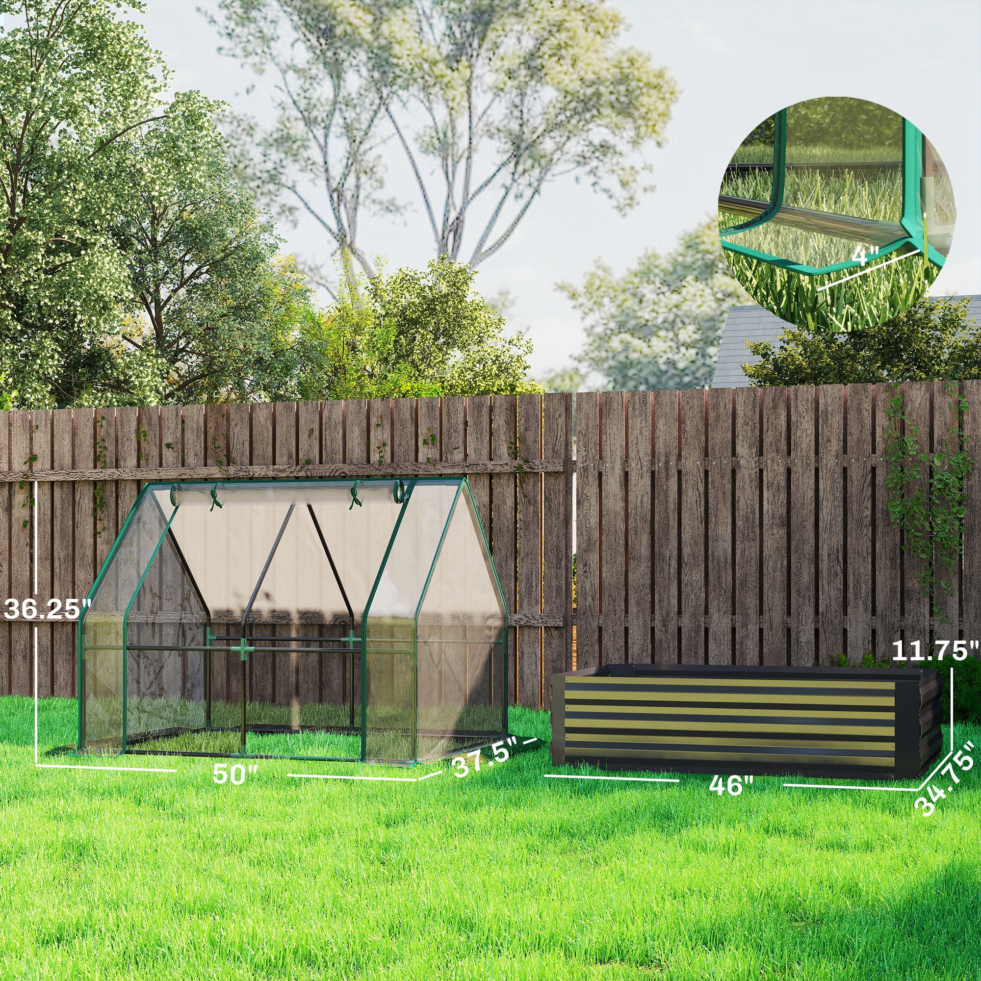 4 x 3 x 1ft Raised Garden Bed with Mini Greenhouse, Galvanized Raised Garden Bed with Cover, Clear and Dark Gray - Clear and Dark Gray - Image 3