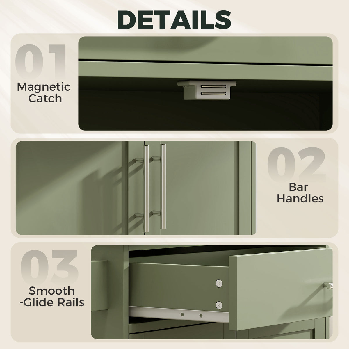 Kitchen Island Cart, Rolling Island Table with Solid Wood Top, Trolley Cart with Drawer, Storage Cabinet, Green