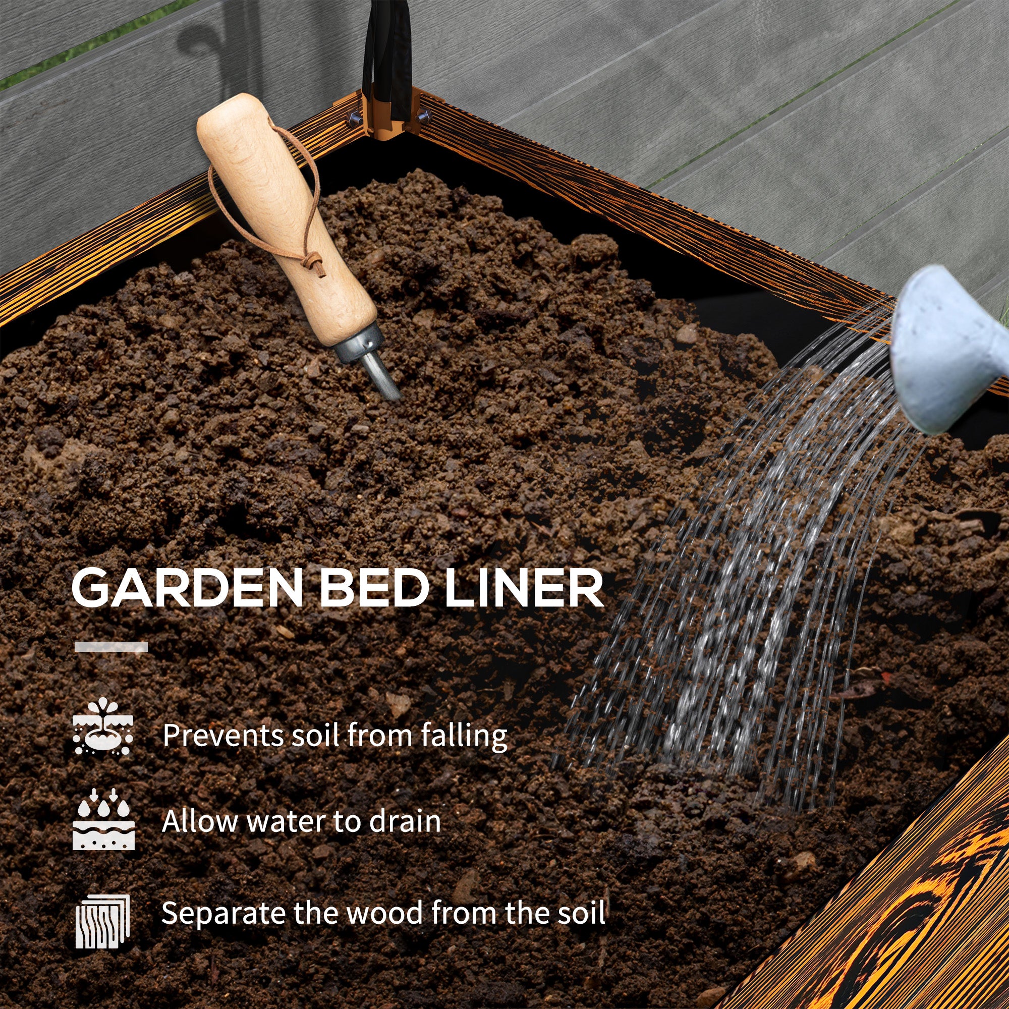 Raised Garden Bed with Legs and Cover, Metal Elevated Planter Box with Bottom Shelf and Liner for Vegetables, Brown - Brown - Image 6