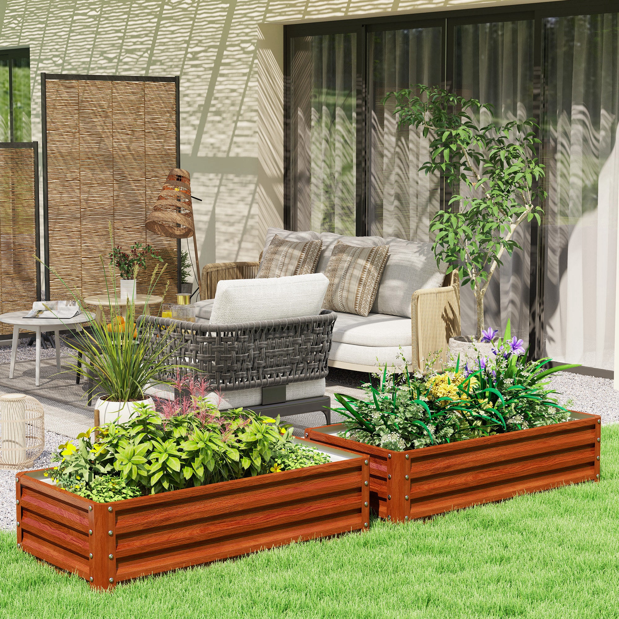 Galvanized Raised Garden Bed, 4' x 2' x 1' Metal Planter Box, for Growing Vegetables, Flowers, Herbs, Succulents, Brown - Brown - Image 2