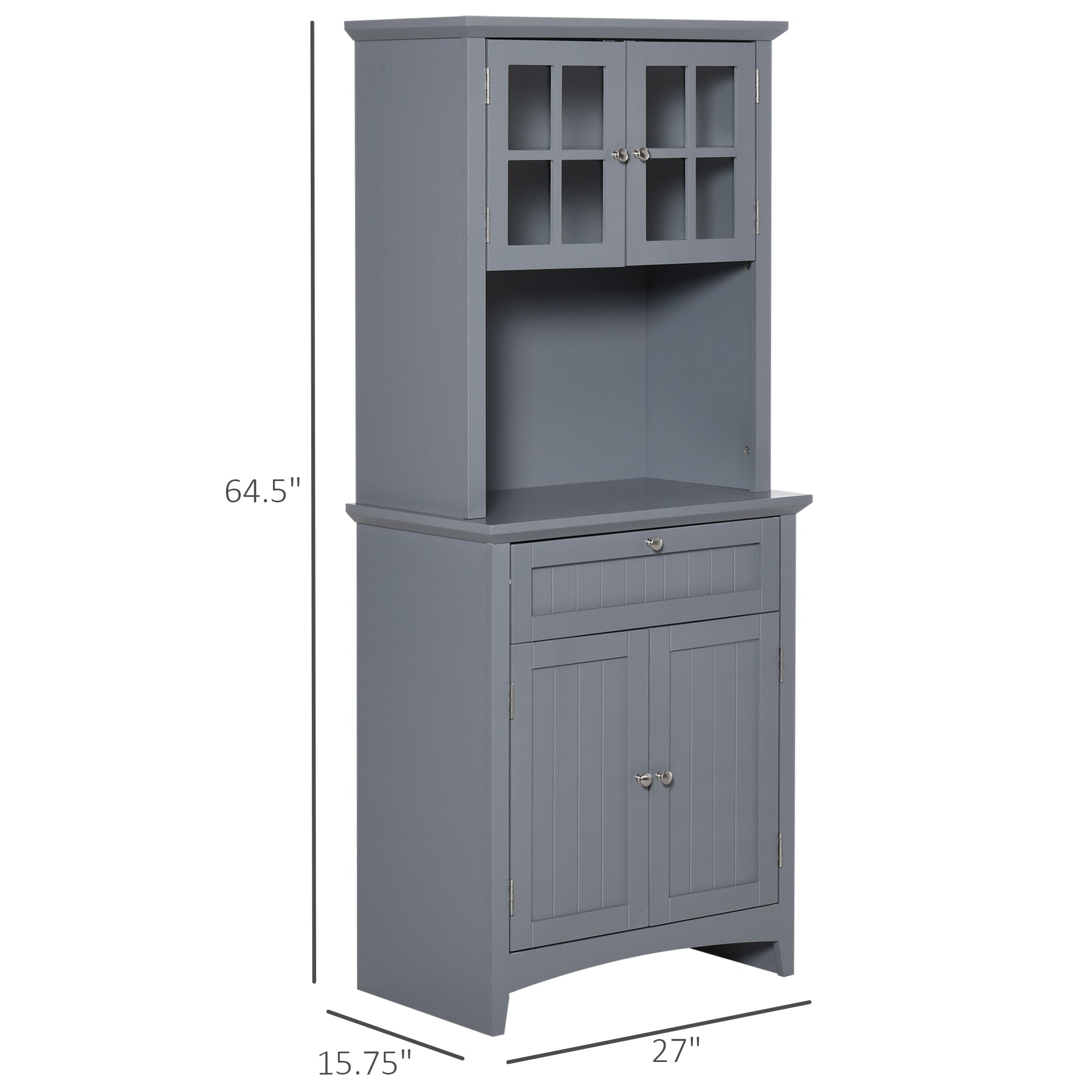 Elegant Buffet with Hutch, Kitchen Pantry Storage Cabinet with Framed Glass Door Drawer and Microwave Space, Gray