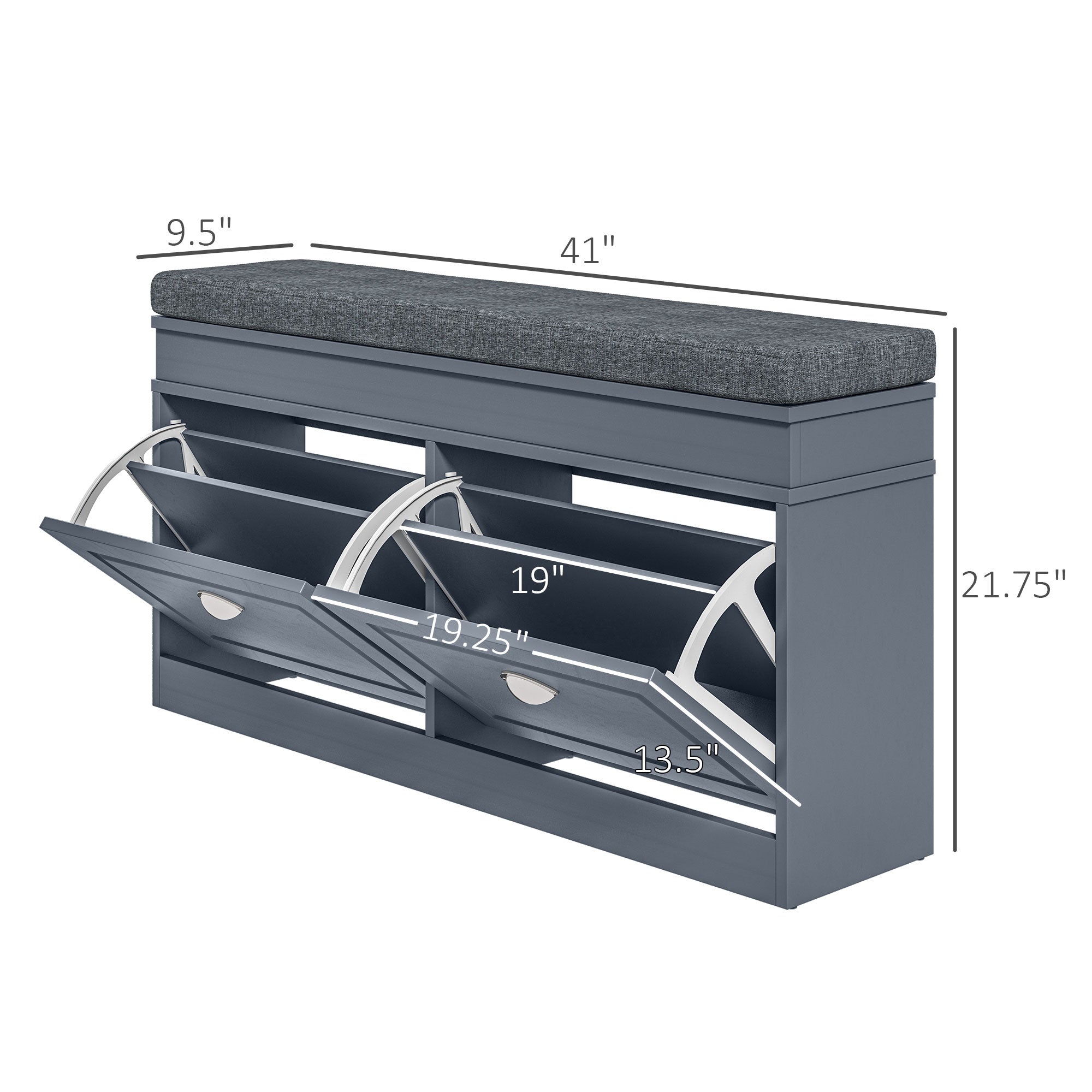 Modern Shoe Storage Bench, Entry Way Bench with Cushion, 2 Drawers, Storage Ottoman Bench, Holds 8 Pairs, Gray