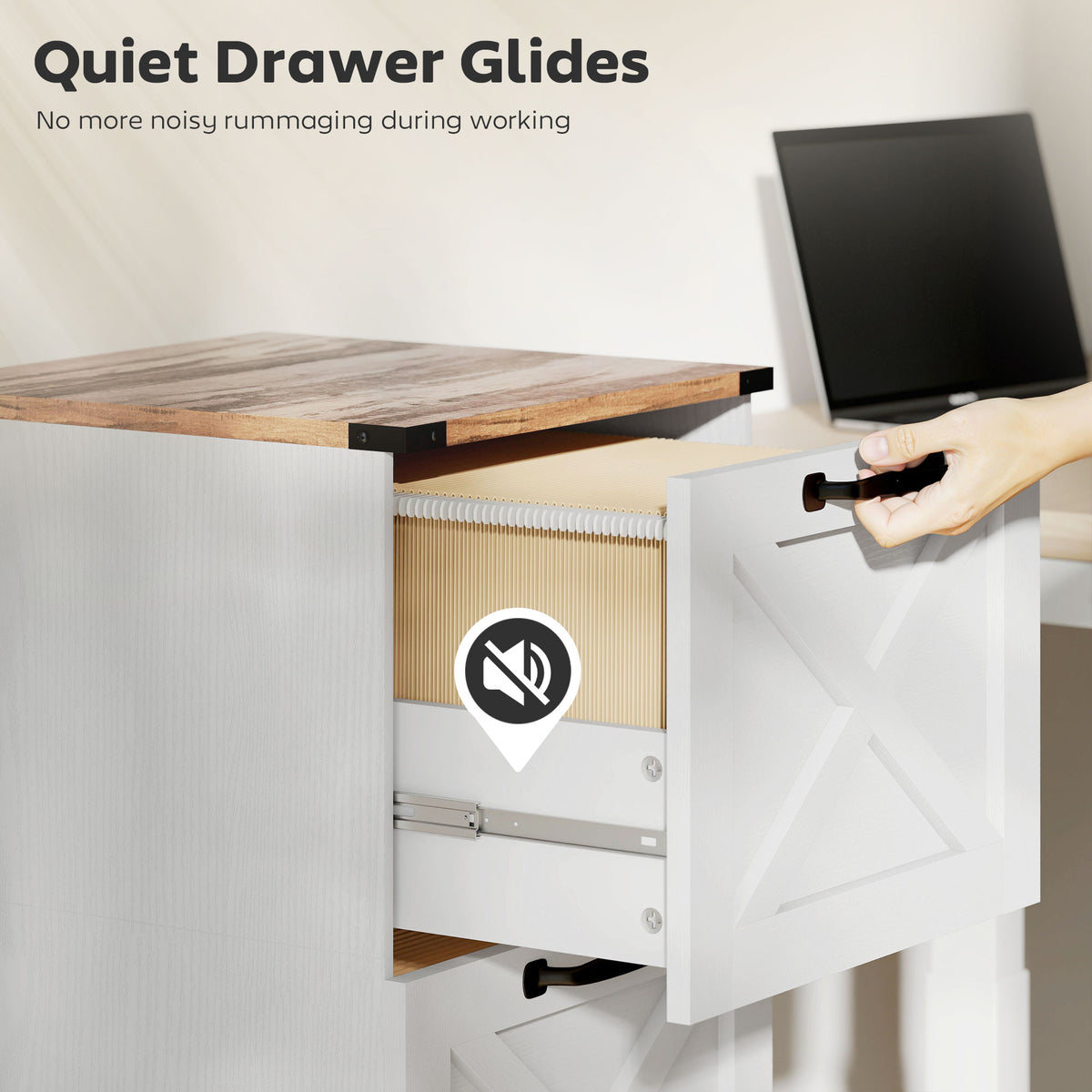Vertical Storage Drawers Farmhouse X Pattern Printer Stand Fits Letter Files 2 Drawers White