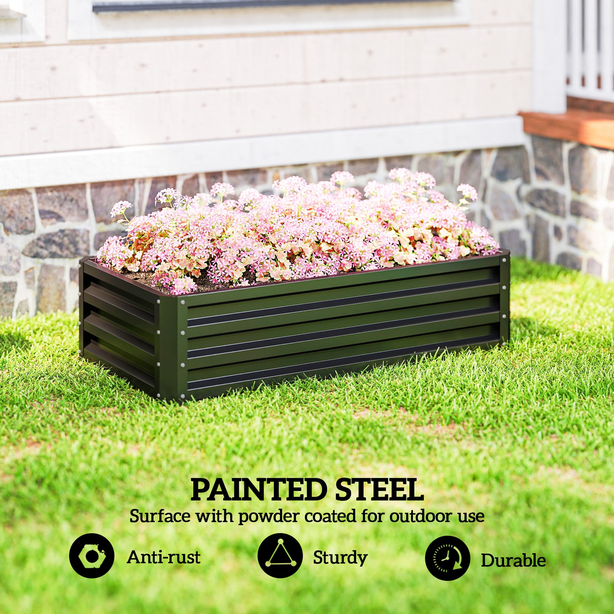 Galvanized Raised Garden Bed, 4' x 2' x 1' Metal Planter Box, for Growing Vegetables, Flowers, Herbs, Succulents, Gray - Gray - Image 4