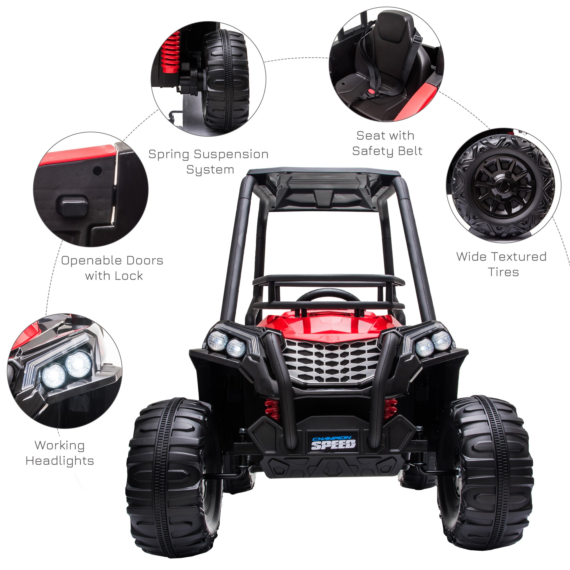 12V Kids UTV with Music, Lights, MP3/USB, Suspension System, Remote Control, Red