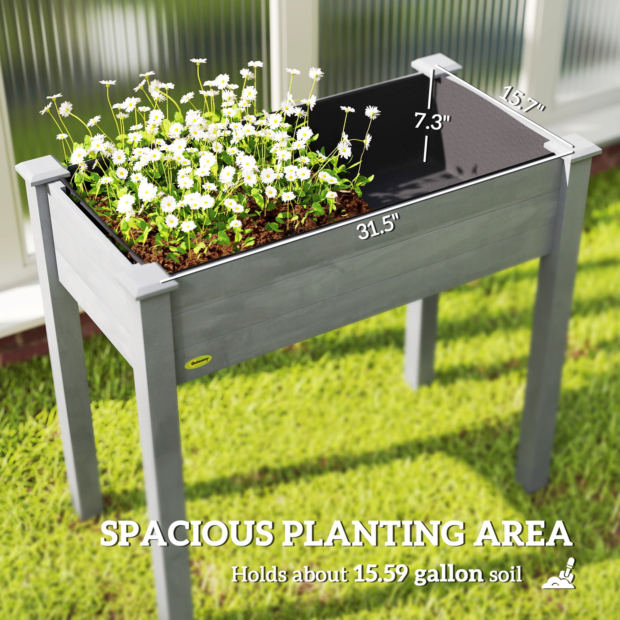 34" Raised Garden Bed, Elevated Wooden Planter Box with Holes for Vegetables, Herb, Flowers for Backyard, Dark Gray - Dark Gray - Image 4