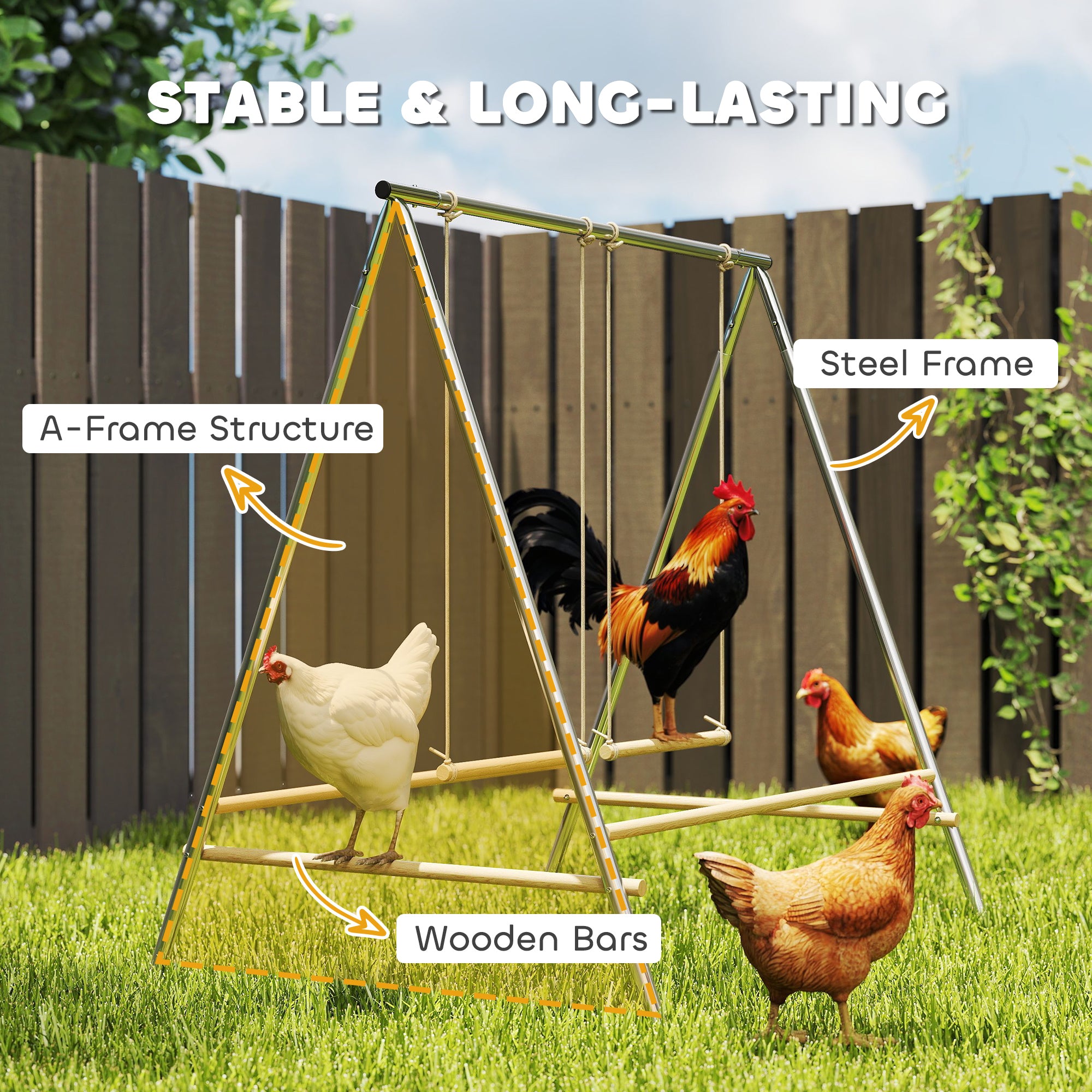 Chicken Perch for Coop, Chicken Roosting Bars with 2 Swings, Coop Accessories for Farm, Backyard, Silver - Silver - Image 5