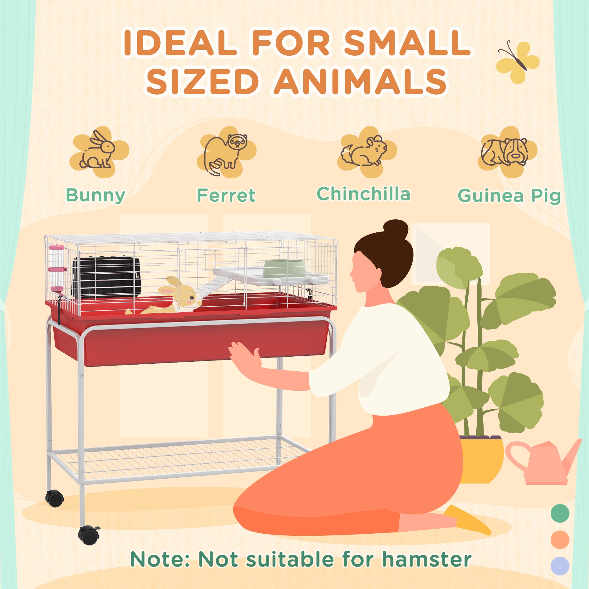Two-Story Small Animal Cage Removable from Stand, Pet Habitat with Shelf & Wheels, 33" x 18.5" x 35", Red - Red - Image 5