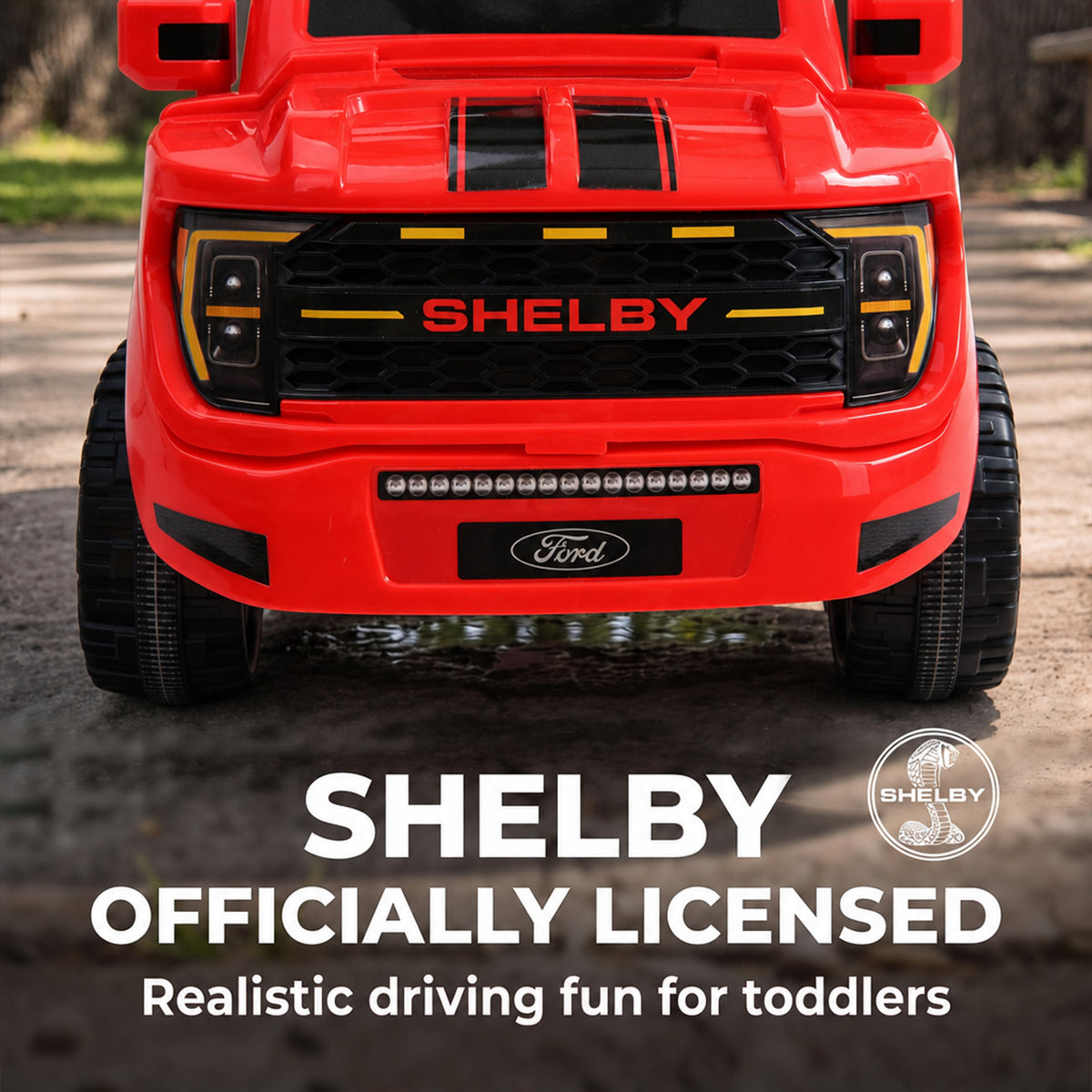 3-in-1 Push Car for 1-3, Licensed Ford Shelby Sliding Walking Car with Parent Handle, Canopy, Guardrail, Storage, Red