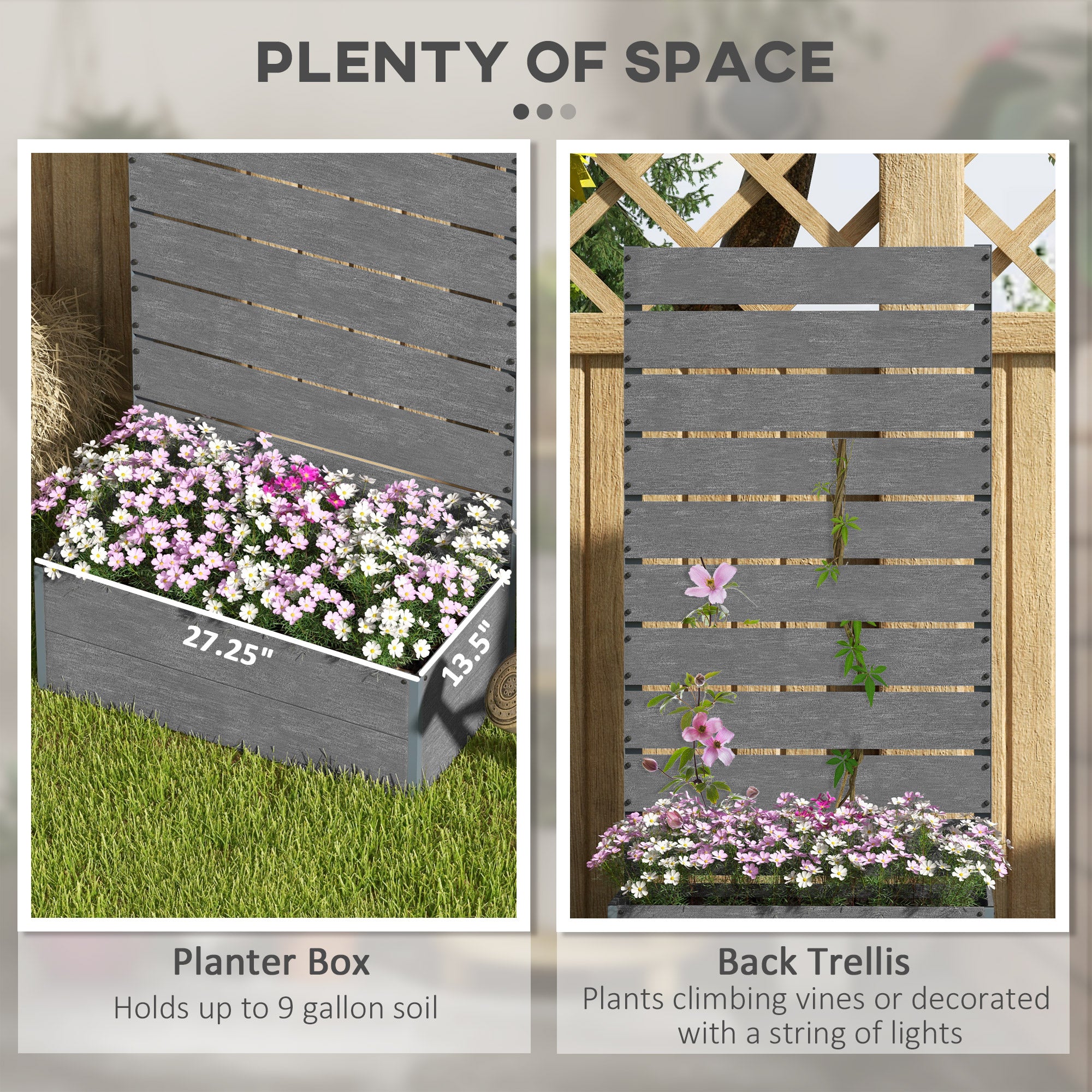 Trellis Planter for Climbing Plants, Raised Garden Bed with Trellis, Planter Box for Outdoor, 28.25" x 15" x 59", Gray - Gray - Image 4