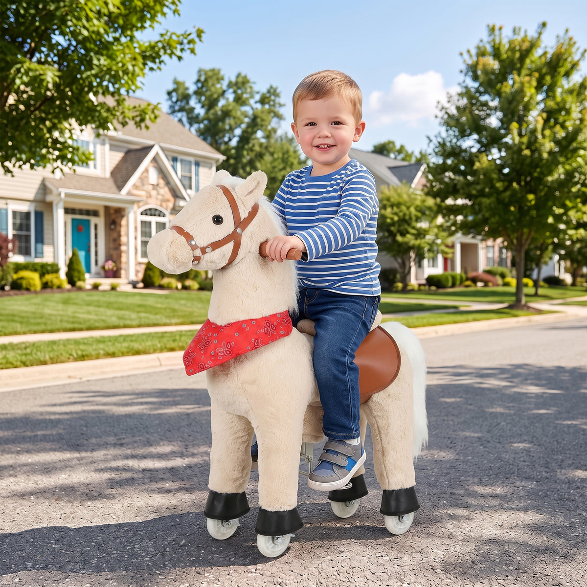 Ride on Horse for Kids 2+ Years, 29.5" Height Plush Ride On Pony with Rotatable Head and Neighing Sounds, Light Brown