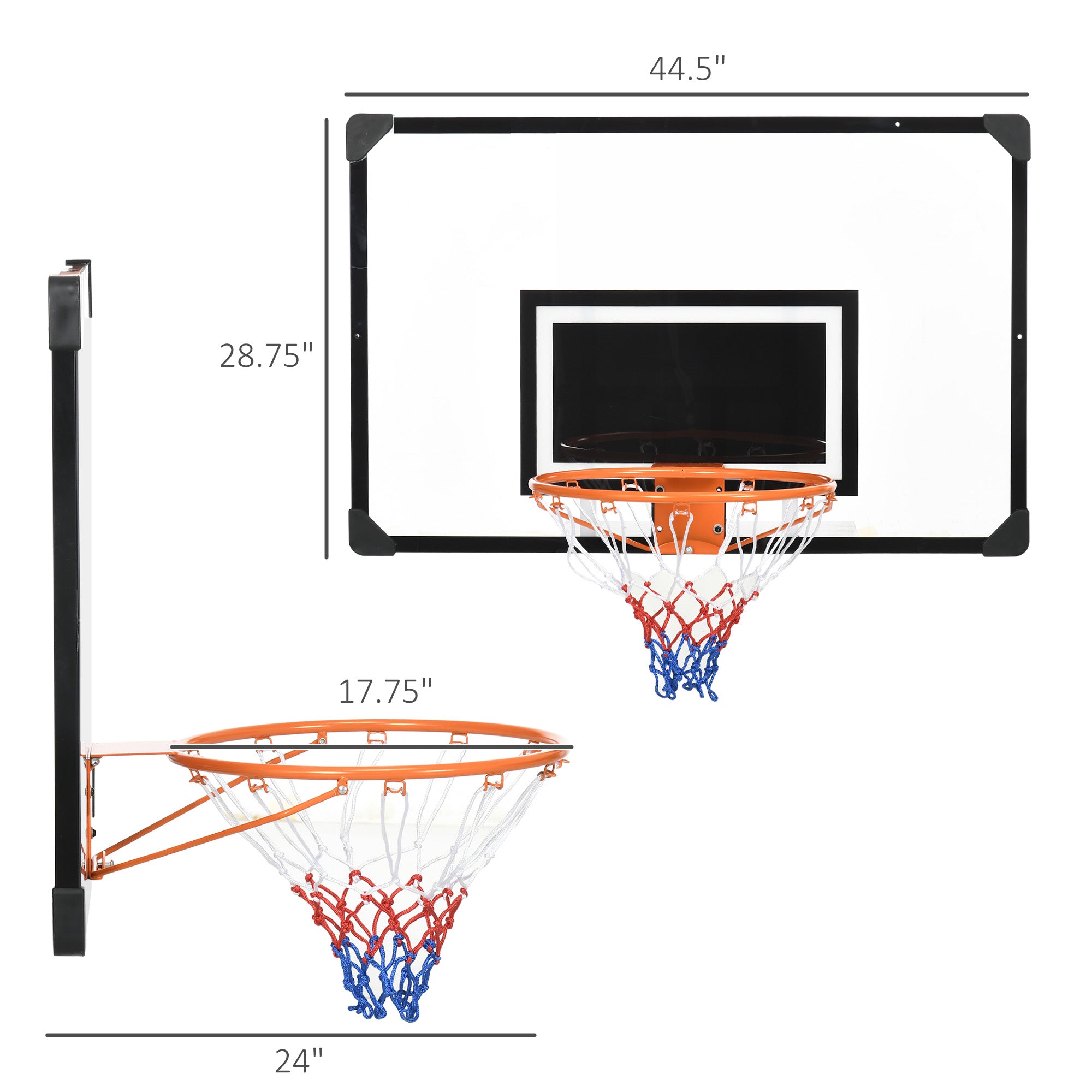 Wall Mounted Basketball Hoop with Shatter Proof Backboard, Durable Rim and All-Weather Net for Indoor and Outdoor Use