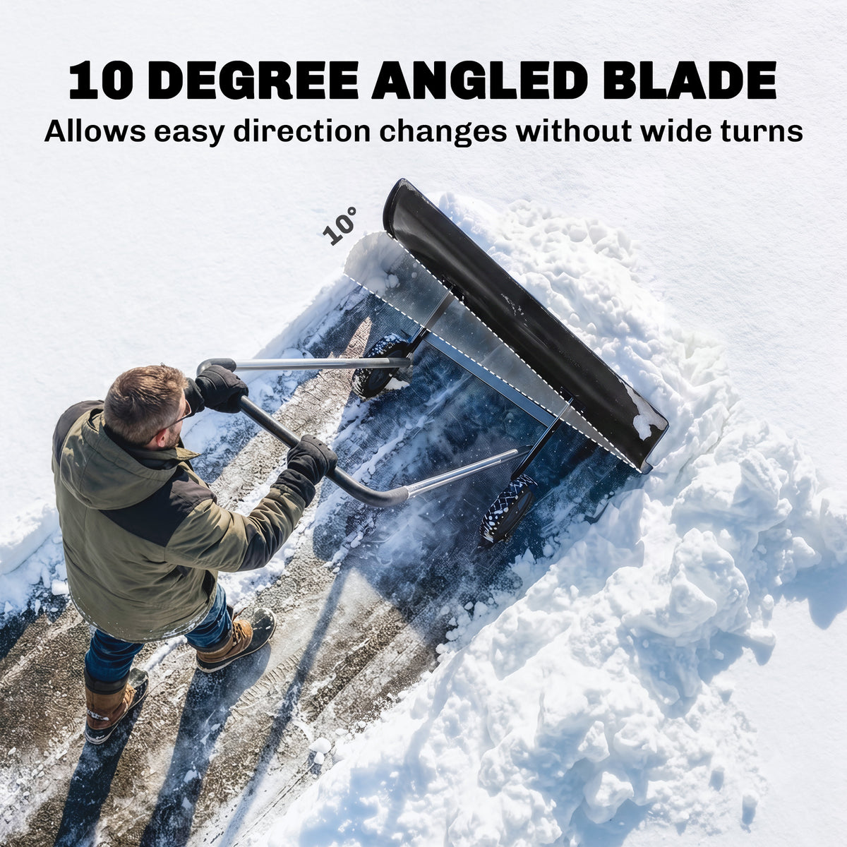 37-Inch Extra Wide Snow Shovel with Wheels, Heavy Duty Aluminum Snow Pusher with Ergonomic Adjustable Handle, Black
