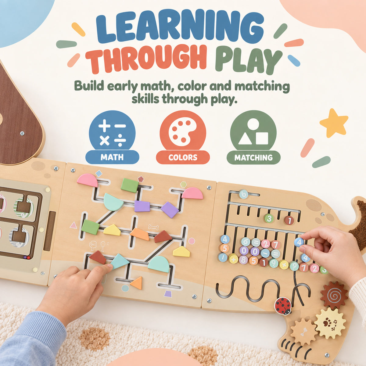 Wooden Wall Busy Board, Montessori Sensory Wall Panel Dachshund-Shaped for Playroom, Educational Toys for Toddler