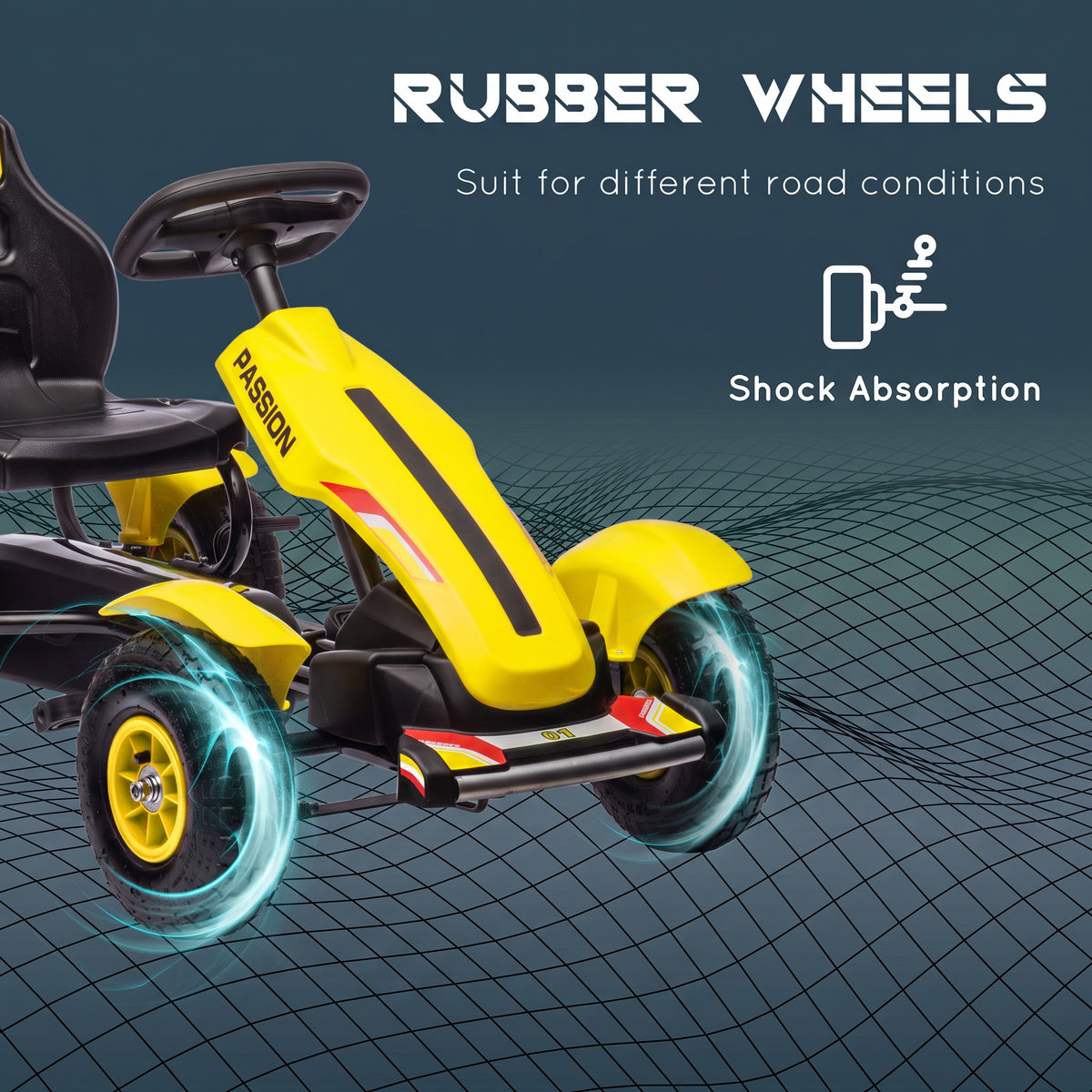 Kids Pedal Go Kart, Outdoor Ride on Toys with Adjustable Seat, Sharp Handling, Handbrake, 4 Non-Slip Rubber Wheels for Boys & Girls Aged 5-12 Years Old, Yellow