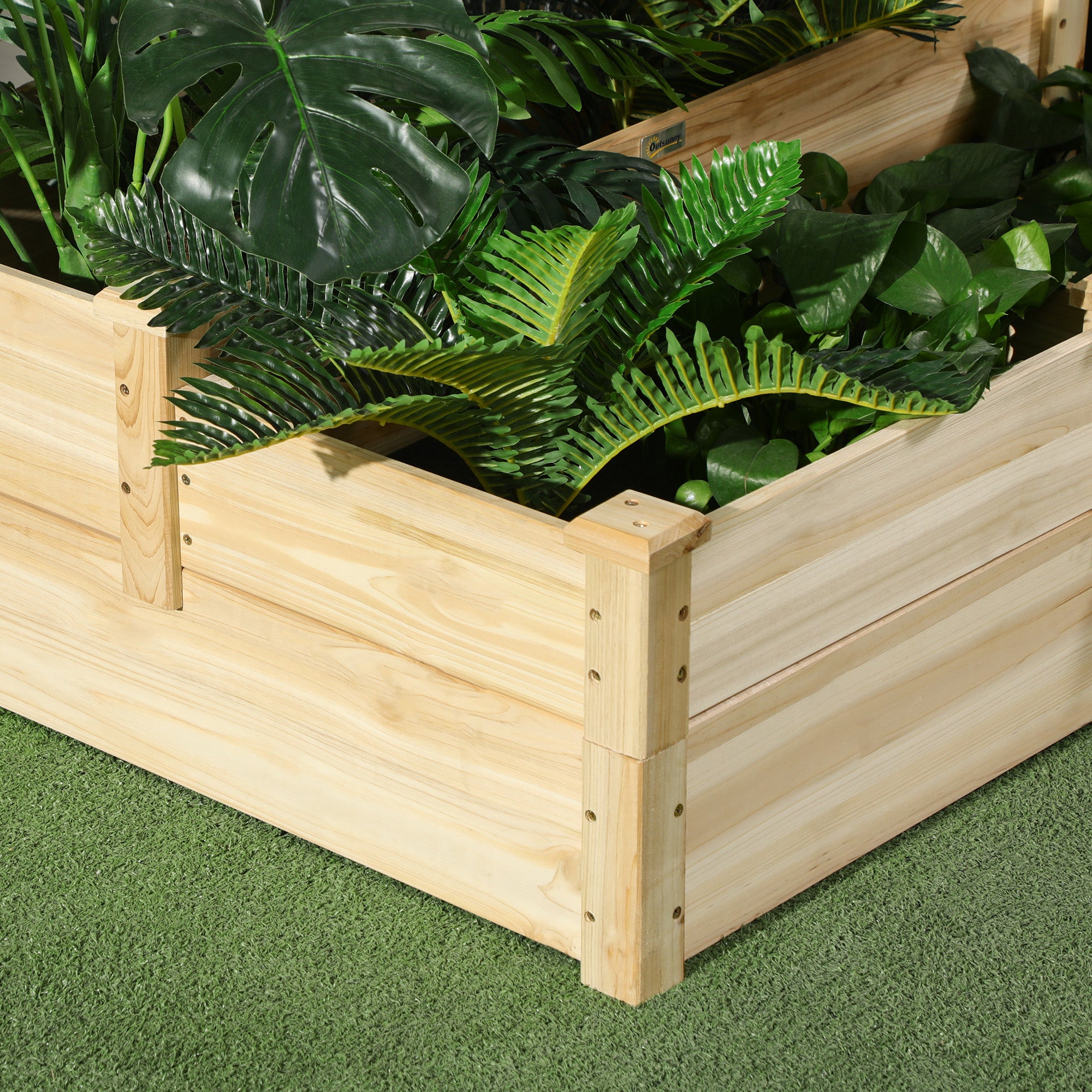 3 Tier Raised Flower Bed Outdoor Planter Box Wooden Garden Bed, Open Bottom for Plants, 42.5"x34.75"x14.25", Natural - Natural Wood - Image 7