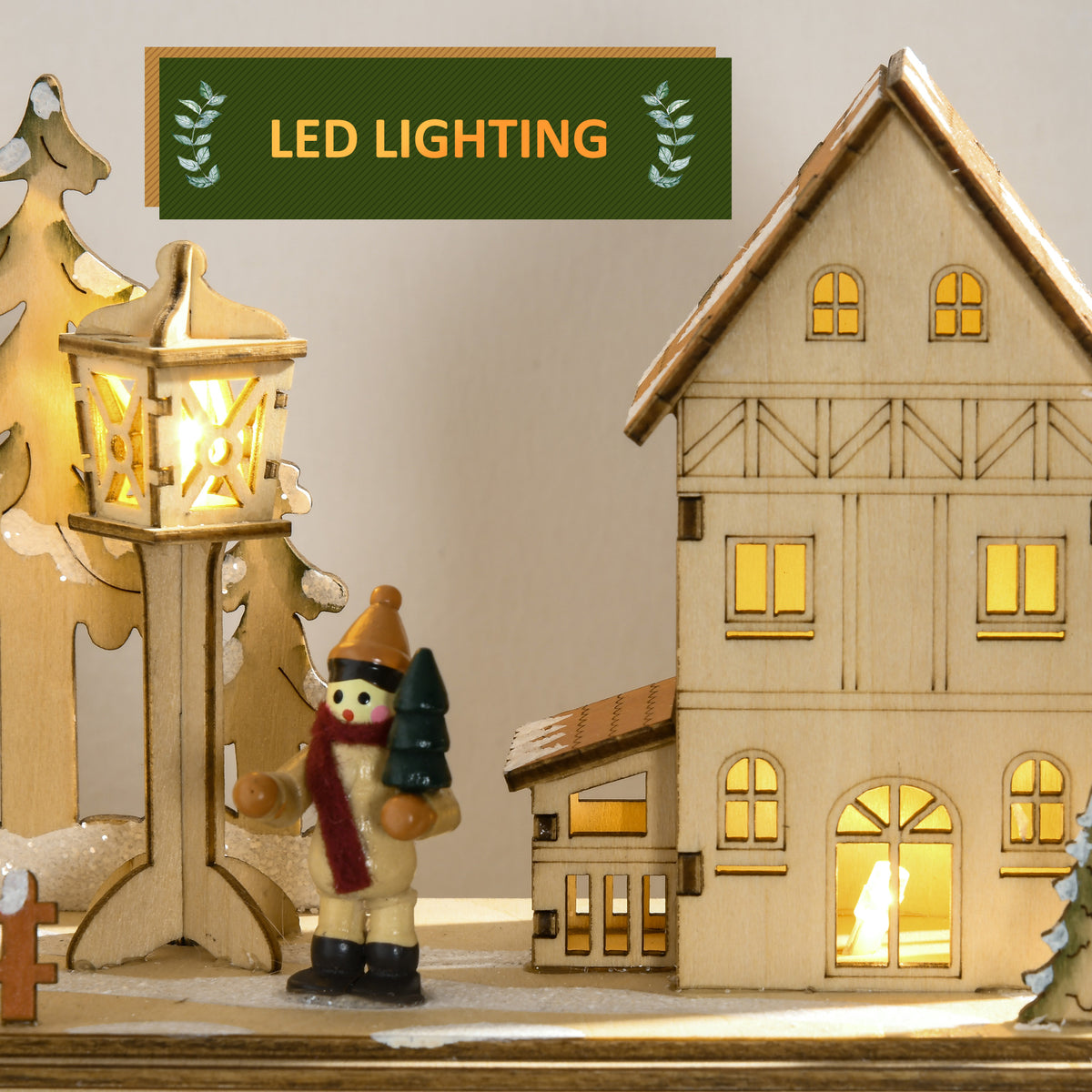Christmas Advent Calendar, Wooden Countdown to Christmas Table Decoration with 24 Drawers, Lights, Battery Operated
