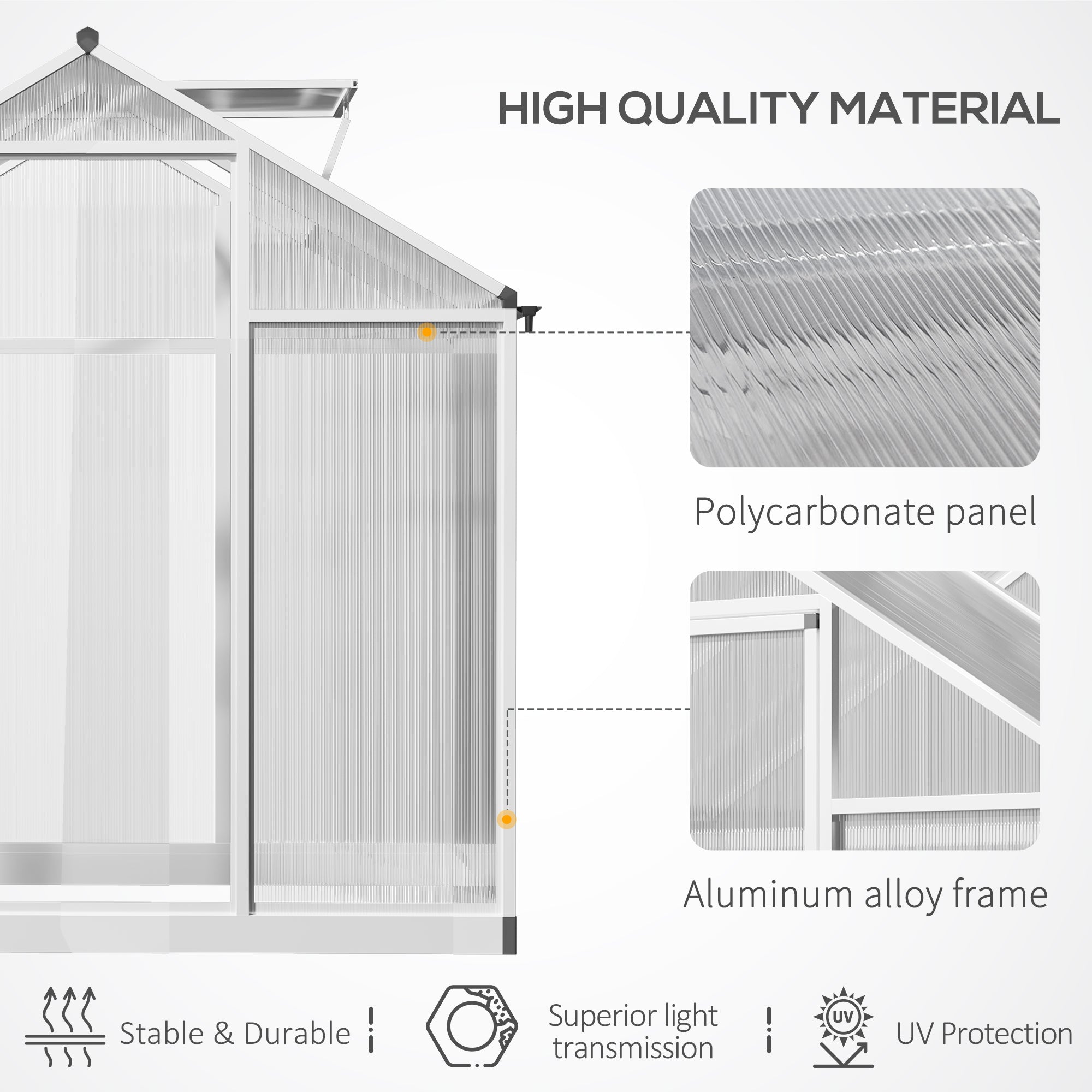 4' L x 6' W Walk-In Polycarbonate Greenhouse with Roof Vent,Greenhouse for Winter - Silver - Image 4