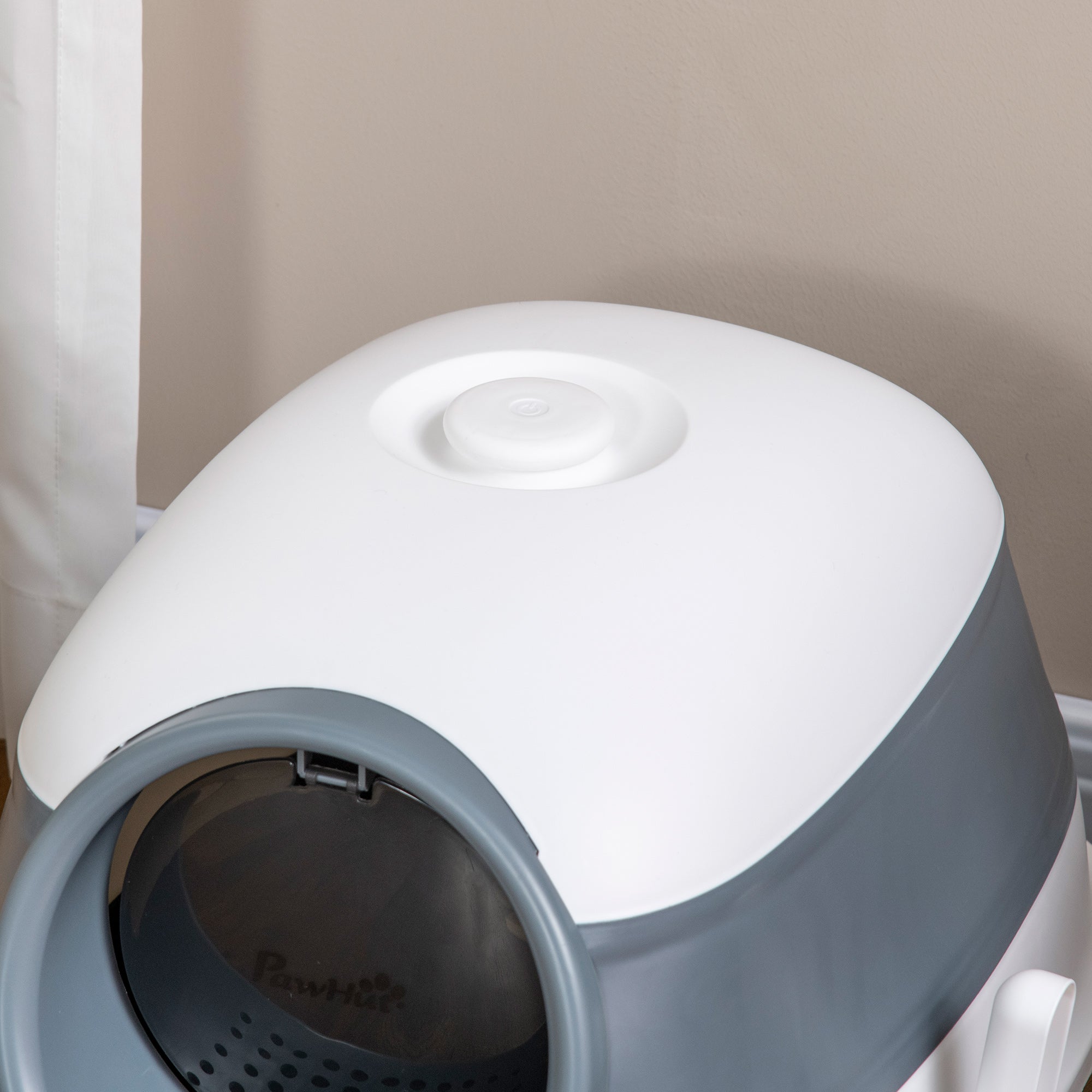 Dome Covered Cat Litter Box with Lid, White and Gray - White - Image 8