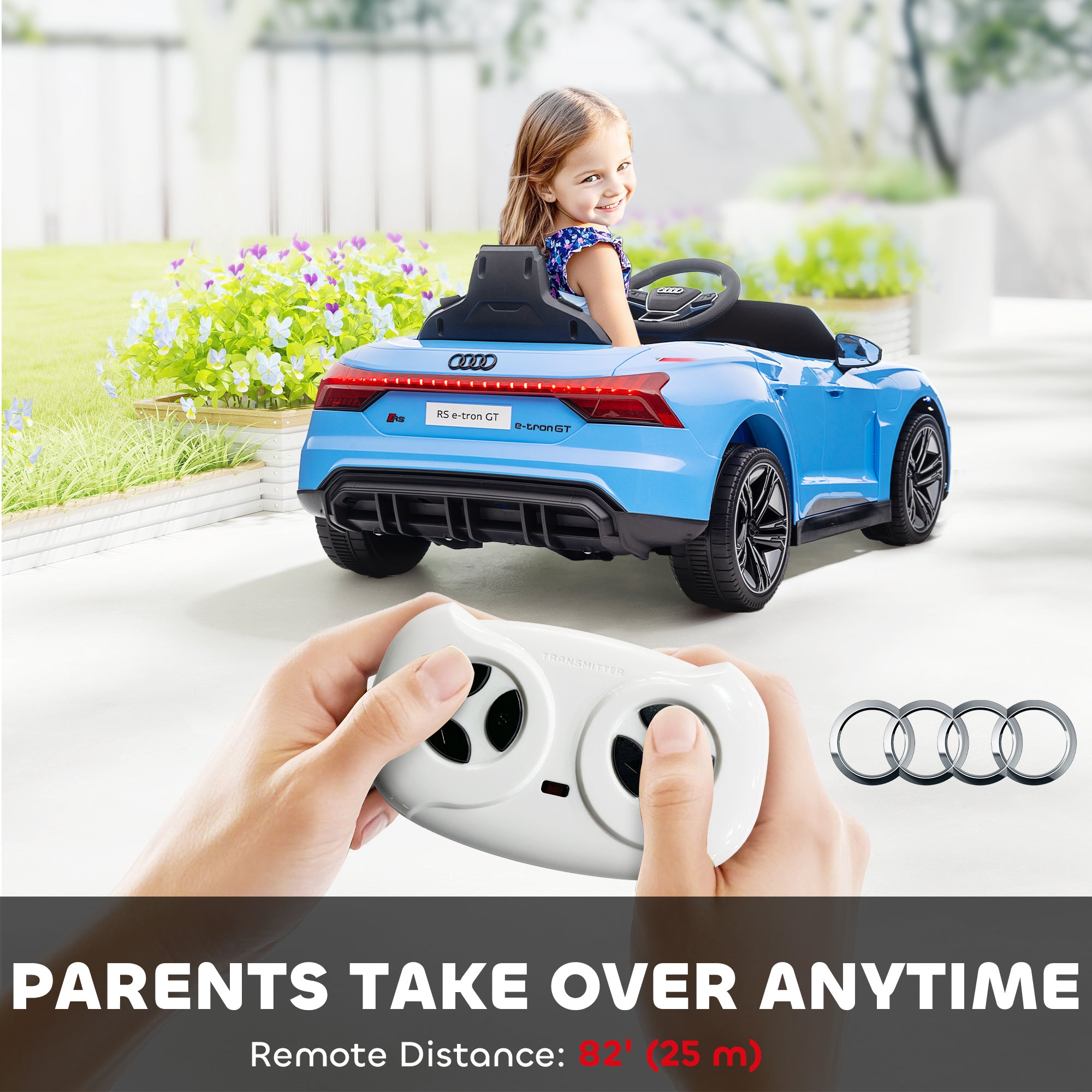 Electric Car for Kids, 12V Licensed Audi RS E-tron GT 3.1 MPH Kids Ride on Car, Ride-on Toy with Remote Control, 4 Suspension Wheels, Horn, Music, Lights, for Boys and Girls, Blue