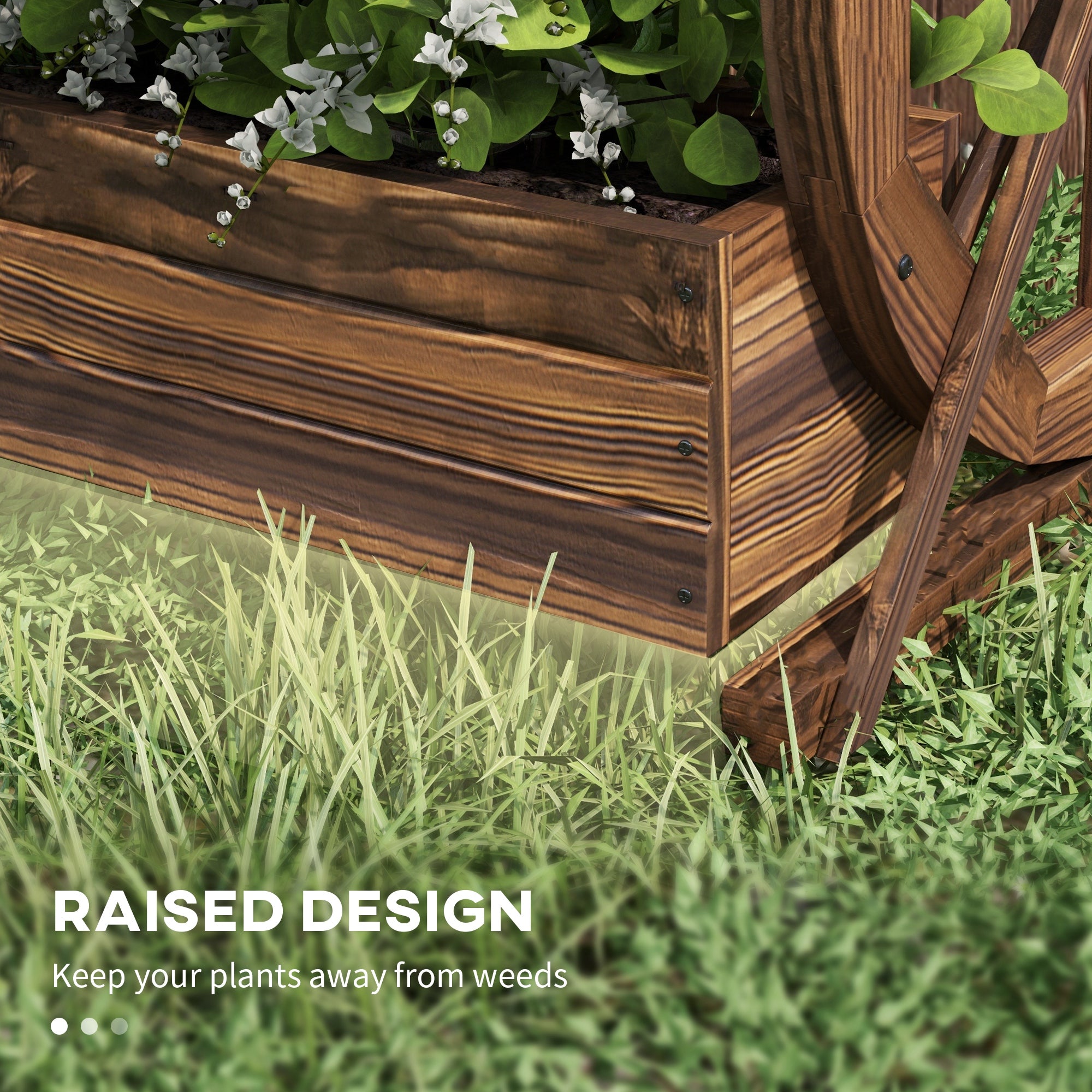 Wooden Wagon Planter Box, 2-Tier Raised Garden Bed, for Vegetables Flowers Herbs, 22" x 13" x 22" - Carbonized - Image 6